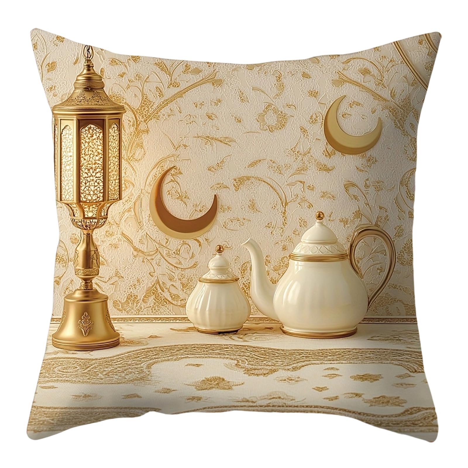 Kaeltsyn Gold Moons Print Cushion Cover Soft Short Plush 45x45cm for Home Ethnic Pillow Cover