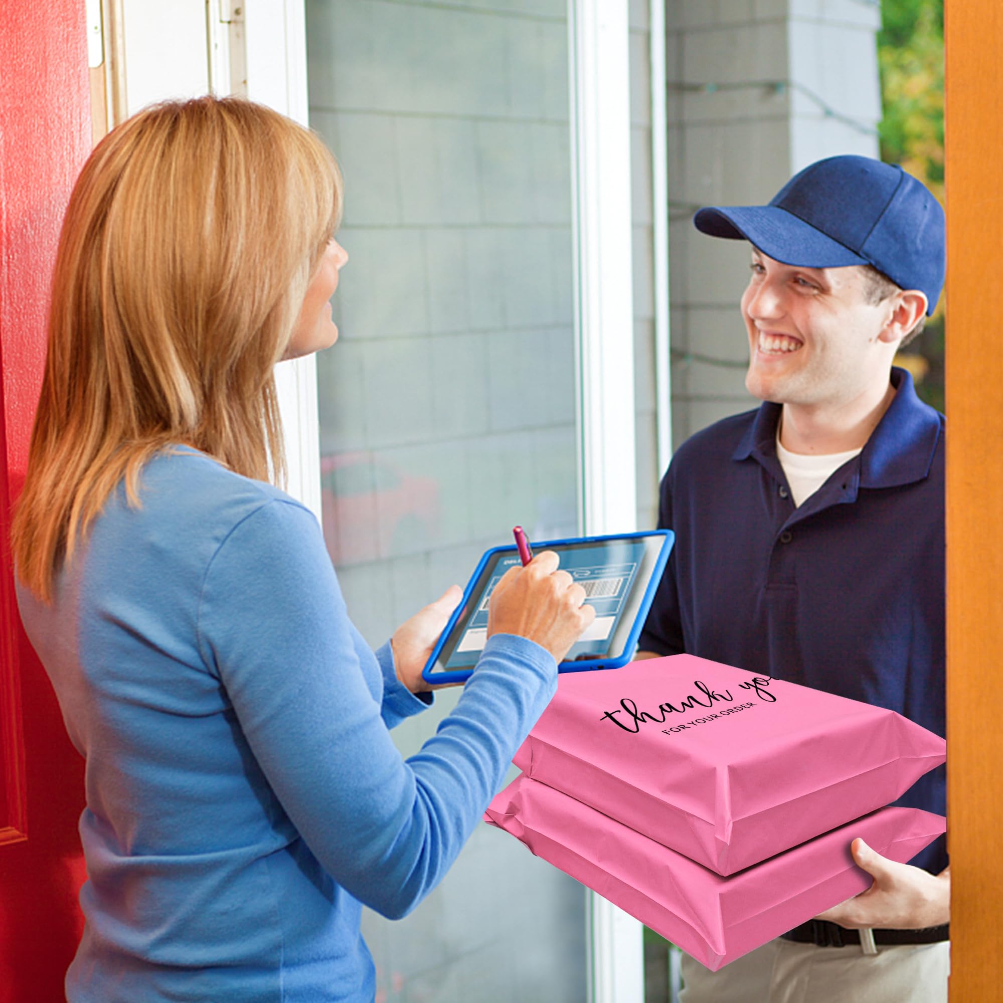 JinRuiKJ Thank You Poly Mailer 48 x 61 cm 50 pezzi, sacchetti di spedizione rosa con autoadesivo, impermeabili e antistrappo, sacchetti di imballaggio chic per piccole imprese, sfusi