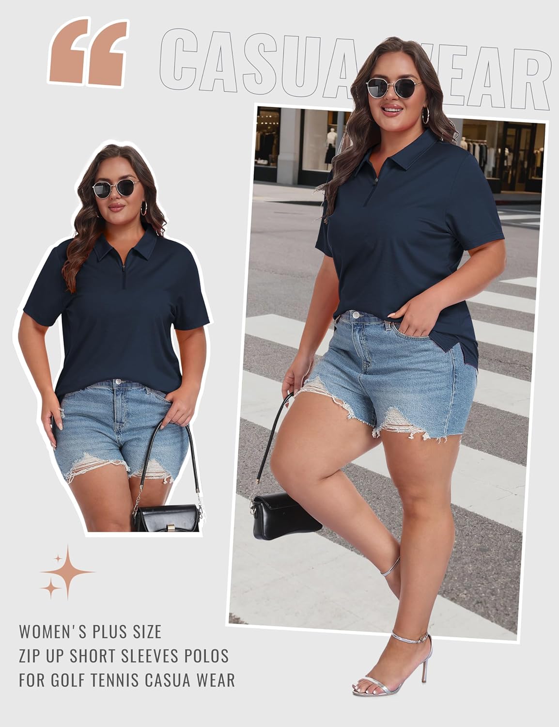 MoFiz Plus Size Zipper Up Golf Polo Shirts for Women Short Sleeve Collared Tennis Workout Tops Casual Activewear XL-5XL