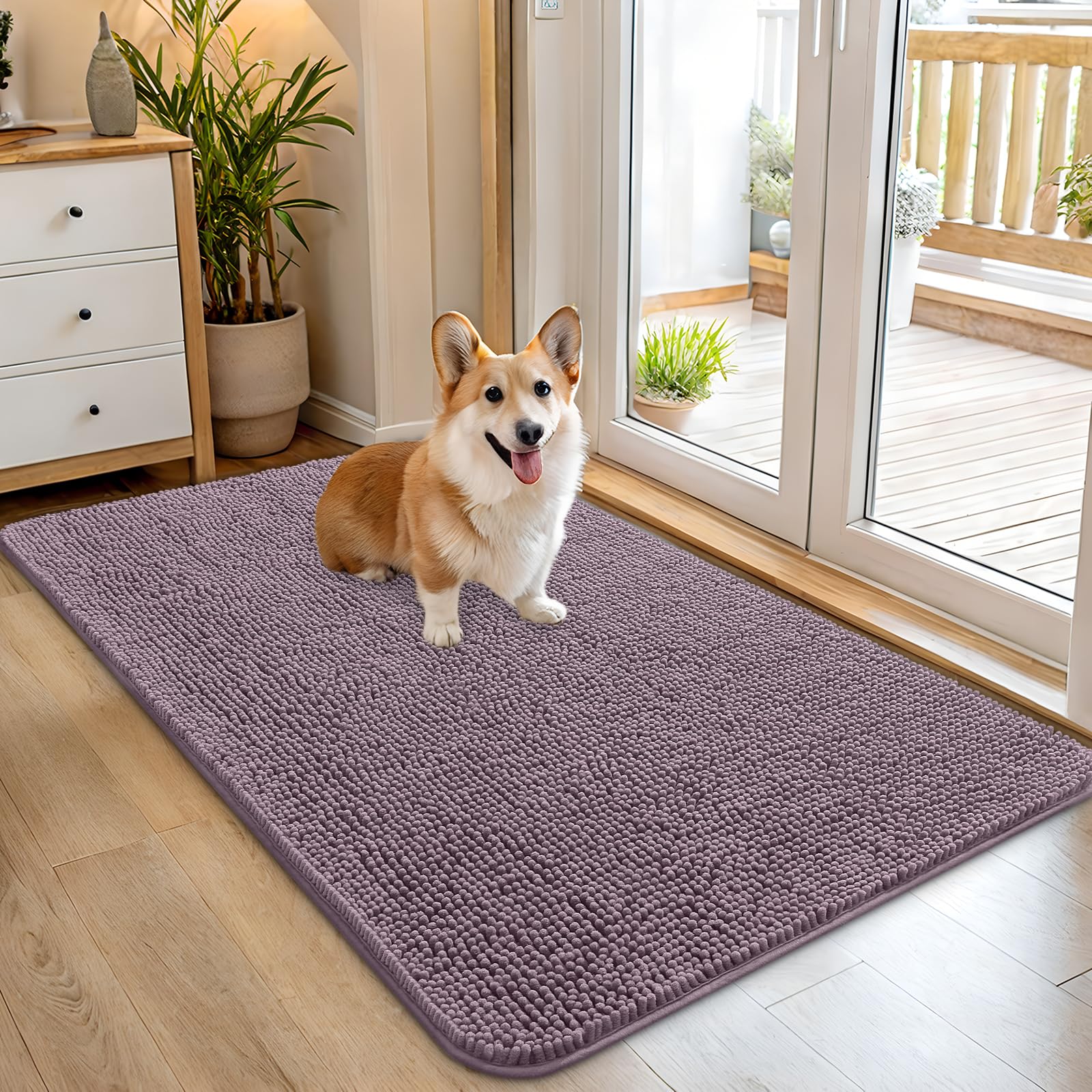 OLANLY Dog Door Mat for Muddy Paws 45x27, Super Absorbent Chenille Mud Mat