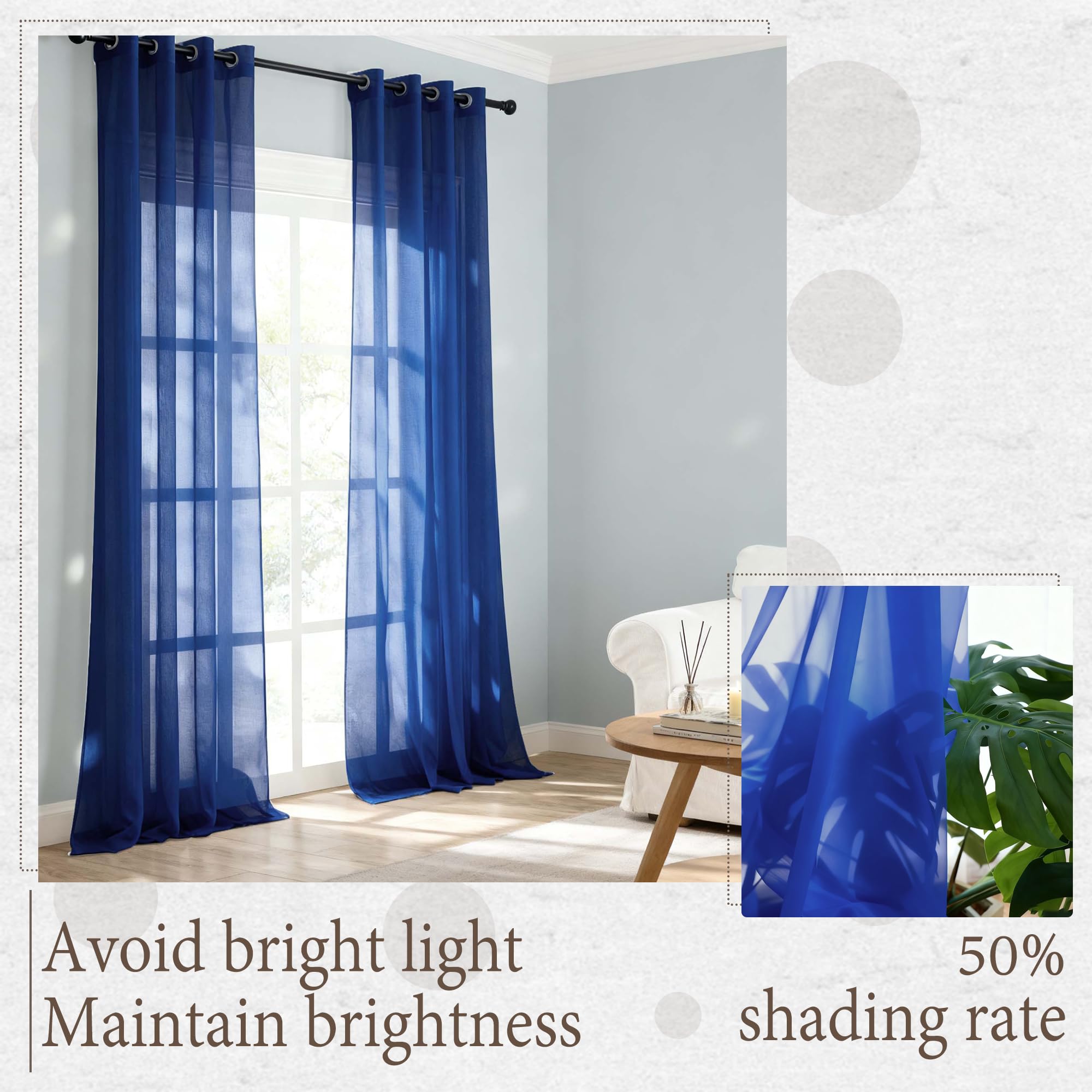 Cortina Translúcida Ventana 140 x 270 cm con Ojales Visillos Salón Decorativos para Ventanas de Habitacion Infantiles Niños, Azul Oscuro