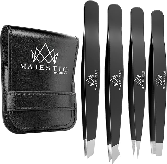 Fine Point + Slant Tweezers for Women and Men  Splinter, Ticks, Facial, Chin Hair, Brow and Ingrown Hair Removal Set  Sharp, Needle Nose, Stainless Steel, Surgical Precision Pluckers Majestic Bombay