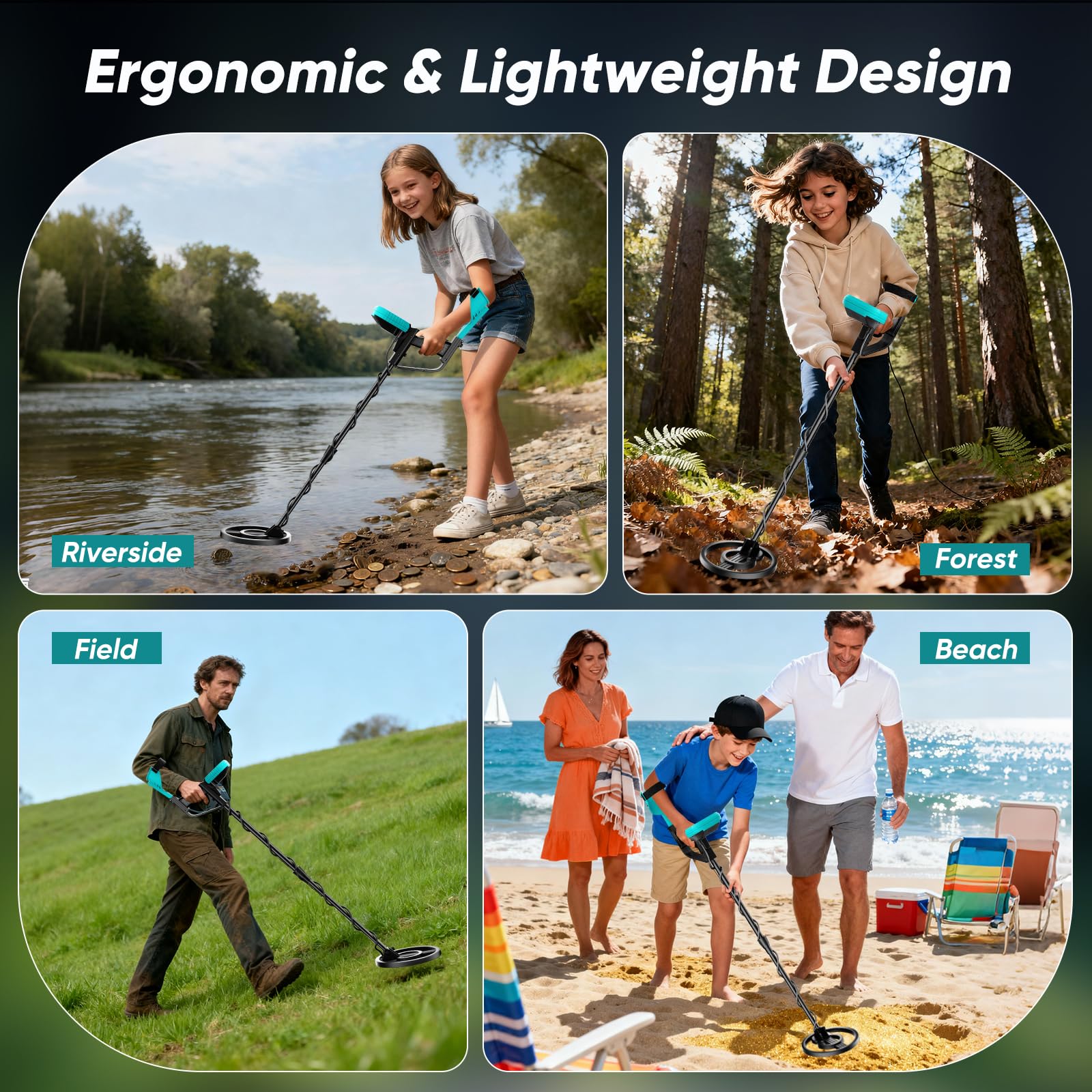Détecteur de métaux pour Adultes et Enfants, Professionnel léger, Bobine étanche IP68 20 cm, 3 Modes de Recherche, LCD rétroéclairé, Profondeur 25 cm pour Plage et Jardin (Bleu)