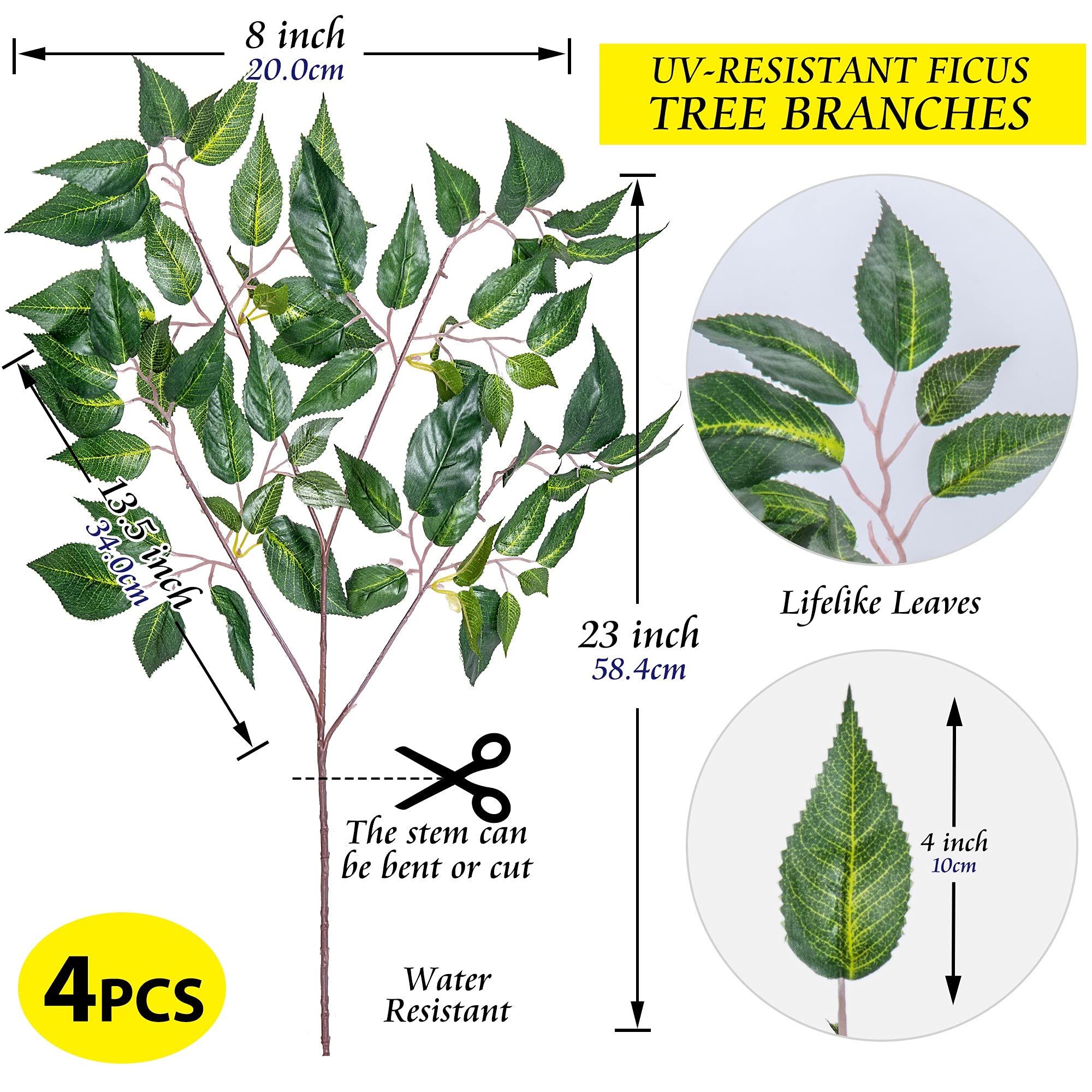 4 Steli Di Ficus Artificiali Per Decorazione - Rami Finti Alti 72 Cm Per Un Tocco Di Verde Senza Manutenzione - 5