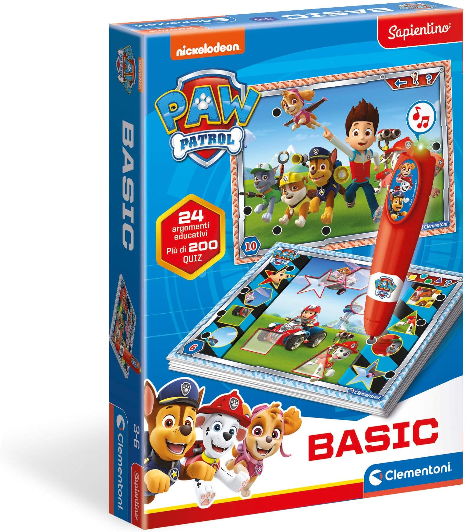 Clementoni - 16334 - Sapientino Basic Paw Patrol - Electronic educational game with interactive pen, children 3 years+ (Italian version), Made in Italy