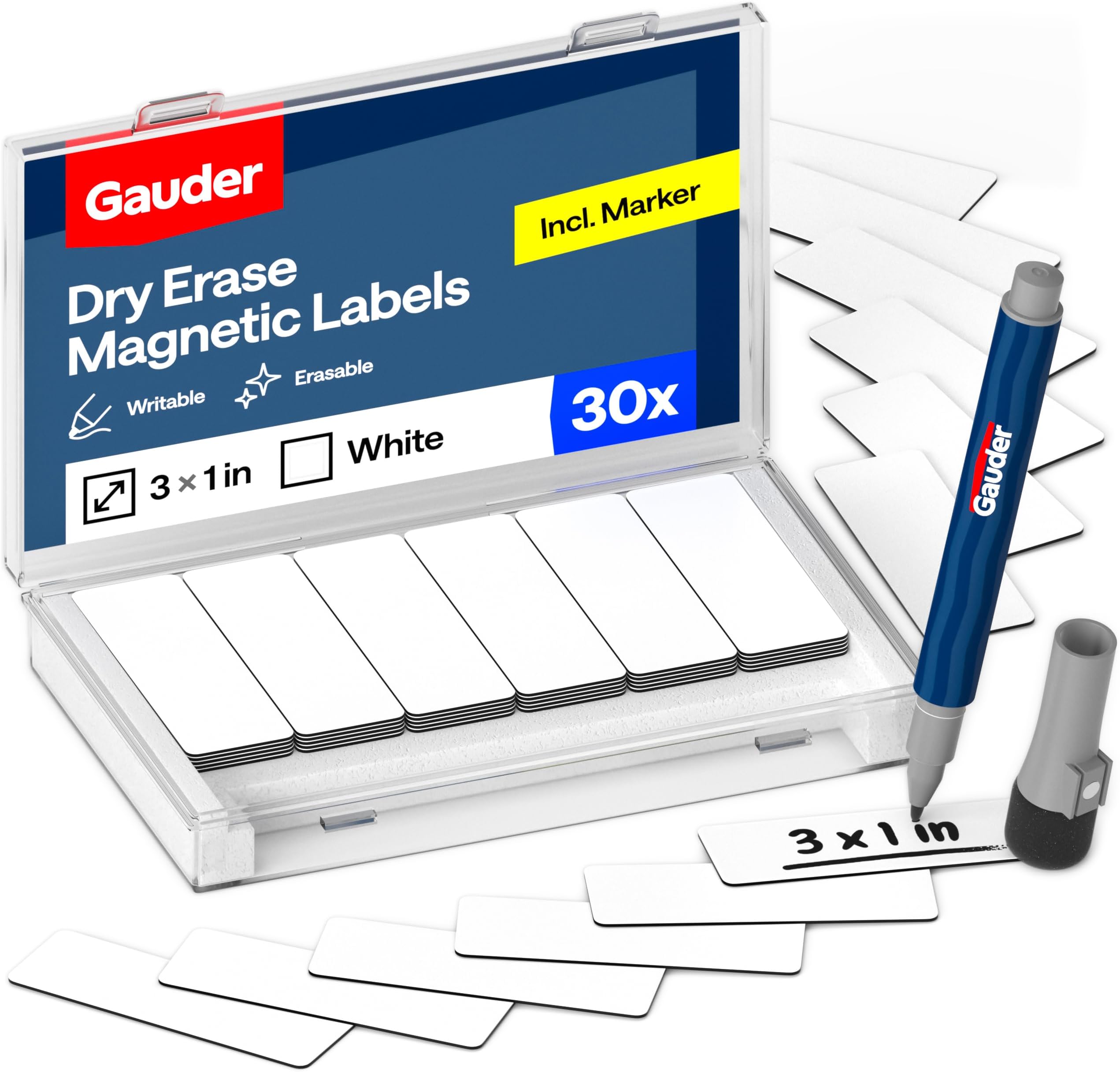 Magnetic Dry Erase Labels | 30x Magnetic Labels (3 Inches x 1 Inch) | Dry Erase Magnets for Classroom, Whiteboard and Blackboard