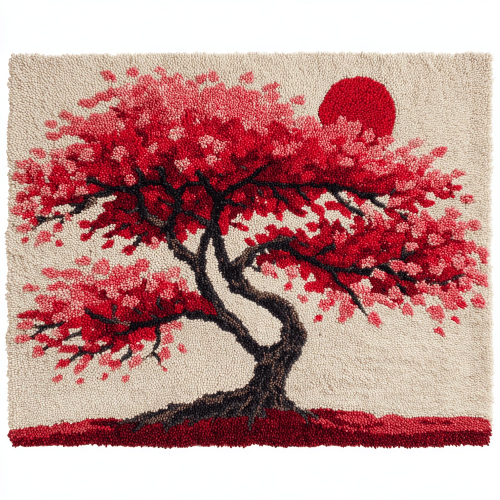 Wallphantom DIY Latch Hook Rug Kit,Cherry Blossom Tree,Latch Hook Kits for Adults,Home Carpet Rug Making,Needlework Crafts Rug for Home Decor,60x90cm