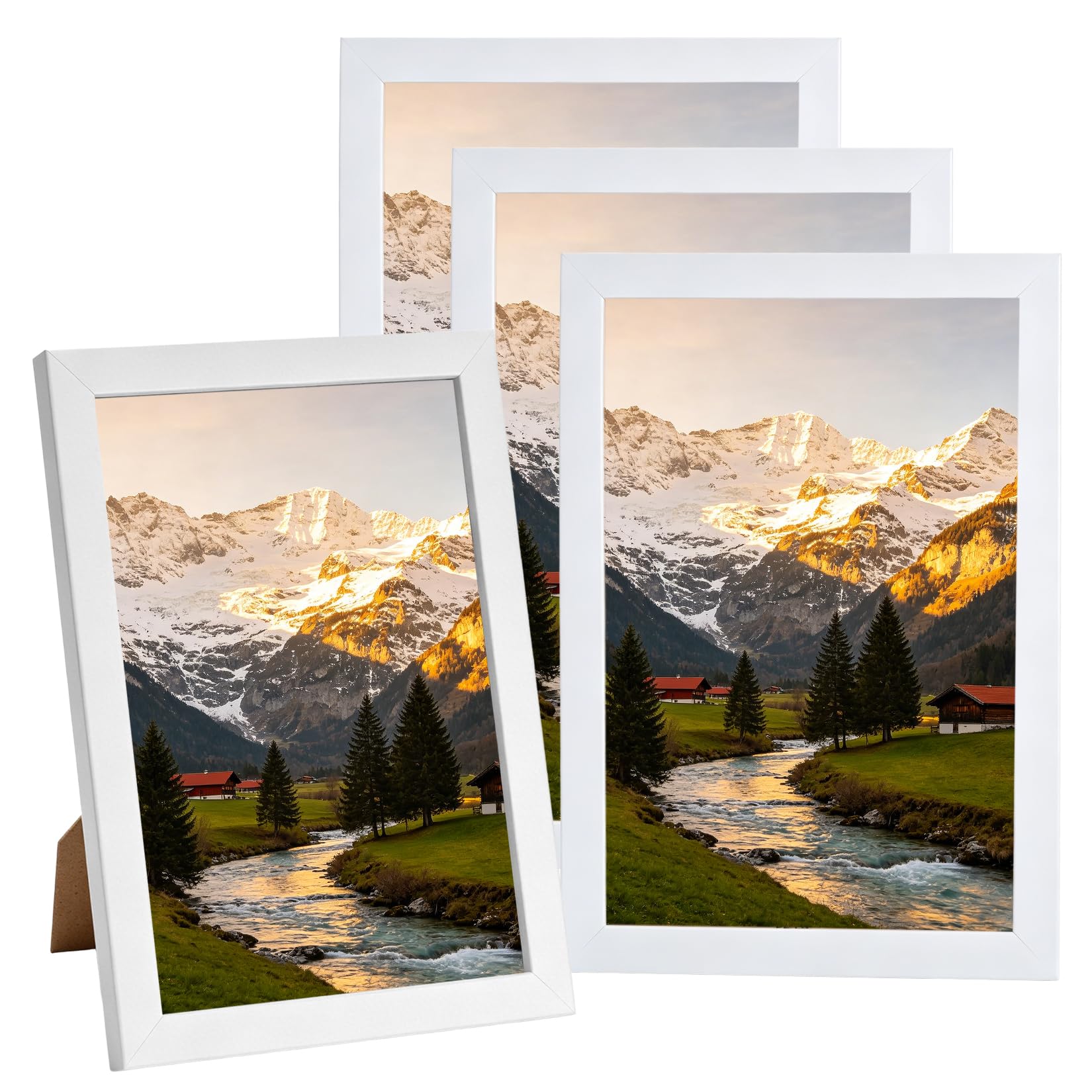4 Pcs White Solid Wood Picture Frames 21 x 14.8cm (8.3 x 5.8 in), Small Wooden Frames for Tabletop Display or Wall Mounting, Home Decor for Living Room, Bedroom, Office, Hallway