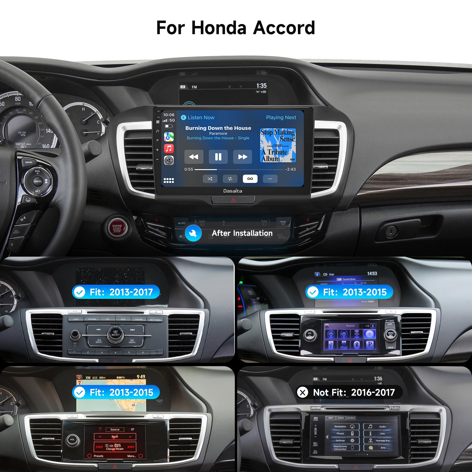 Dasaita Android 13 Car Stereo for Honda Accord 2013-2017 with Wireless Carplay & Android Auto, 10.2'' Touch Screen Head Unit, GPS Radio, Bluetooth 5.0, 5G WiFi, 4G LTE, 8G RAM 256G ROM, 1280 * 720P