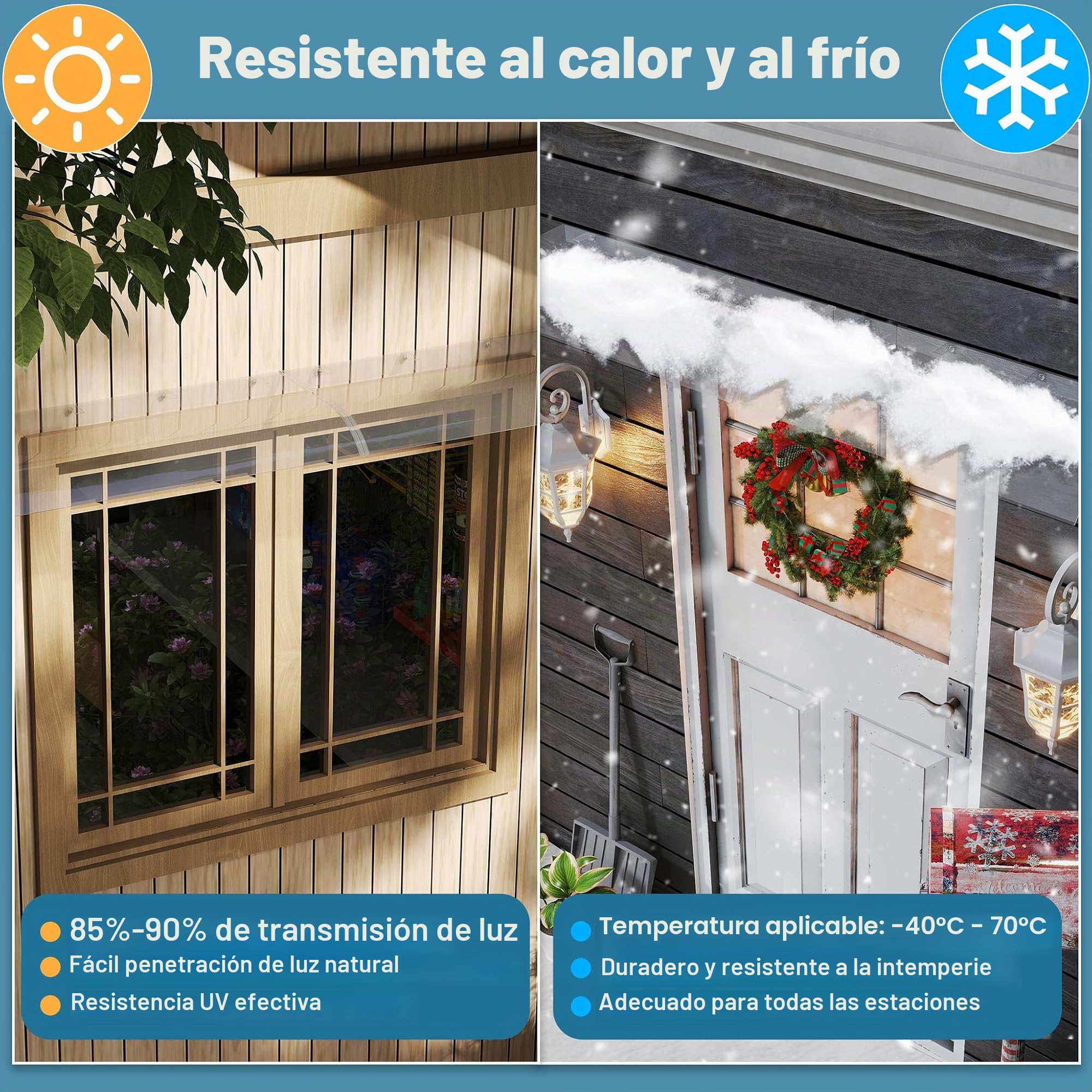 UISEBRT Marquesina de 50 x 120 cm de 3,5 mm transparente para terraza, moderno toldo para puerta de casa, incluye material de montaje, protección UV, lluvia, nieve, para puerta, ventana, balcón