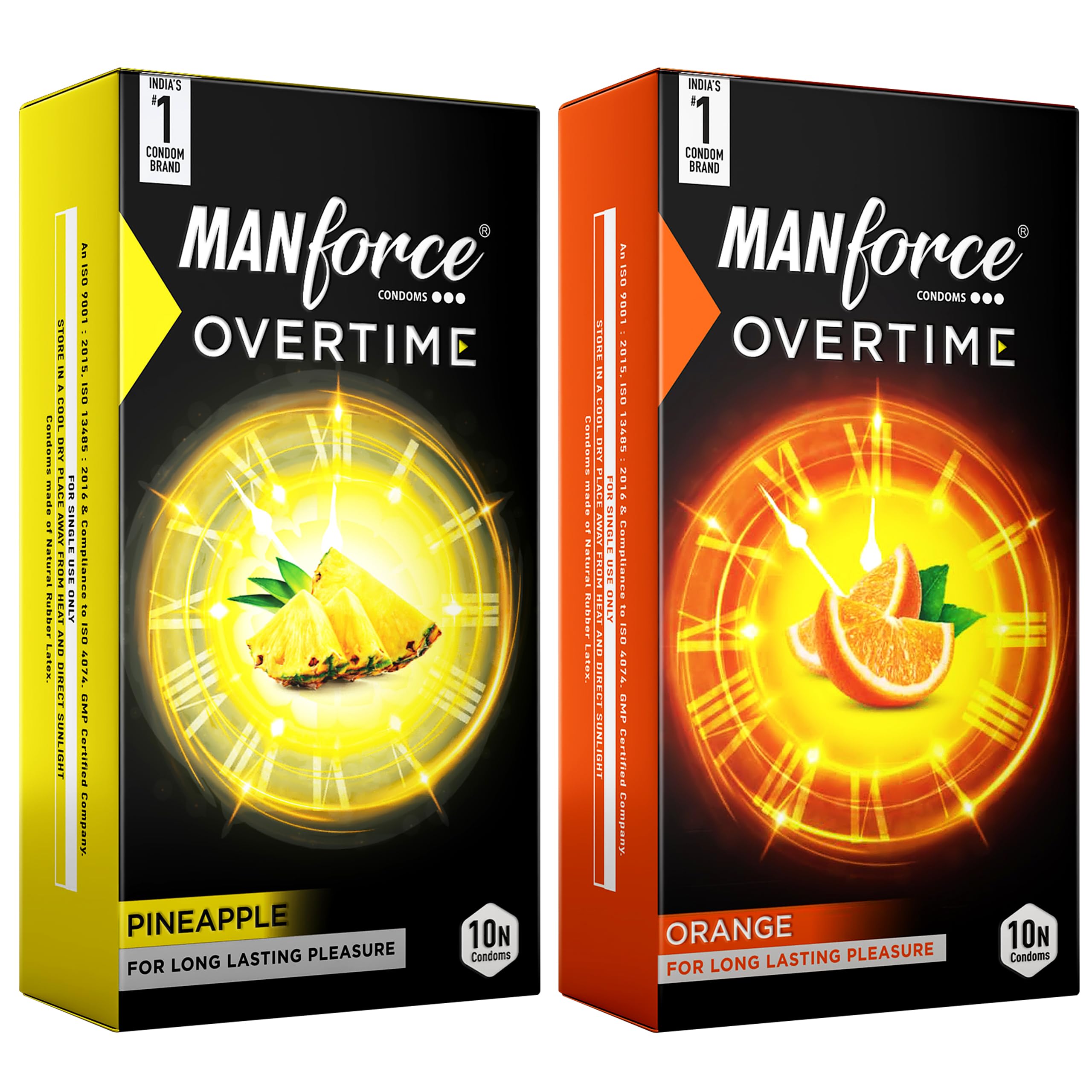 Manforce Overtime Combo | 20 pcs | Orange & Pineapple Flavoured | Dotted, Contoured & Ribbed Condoms | For Long-Lasting Pleasure Of Both | India’s No. 1* Condom Brand for Safe Sex