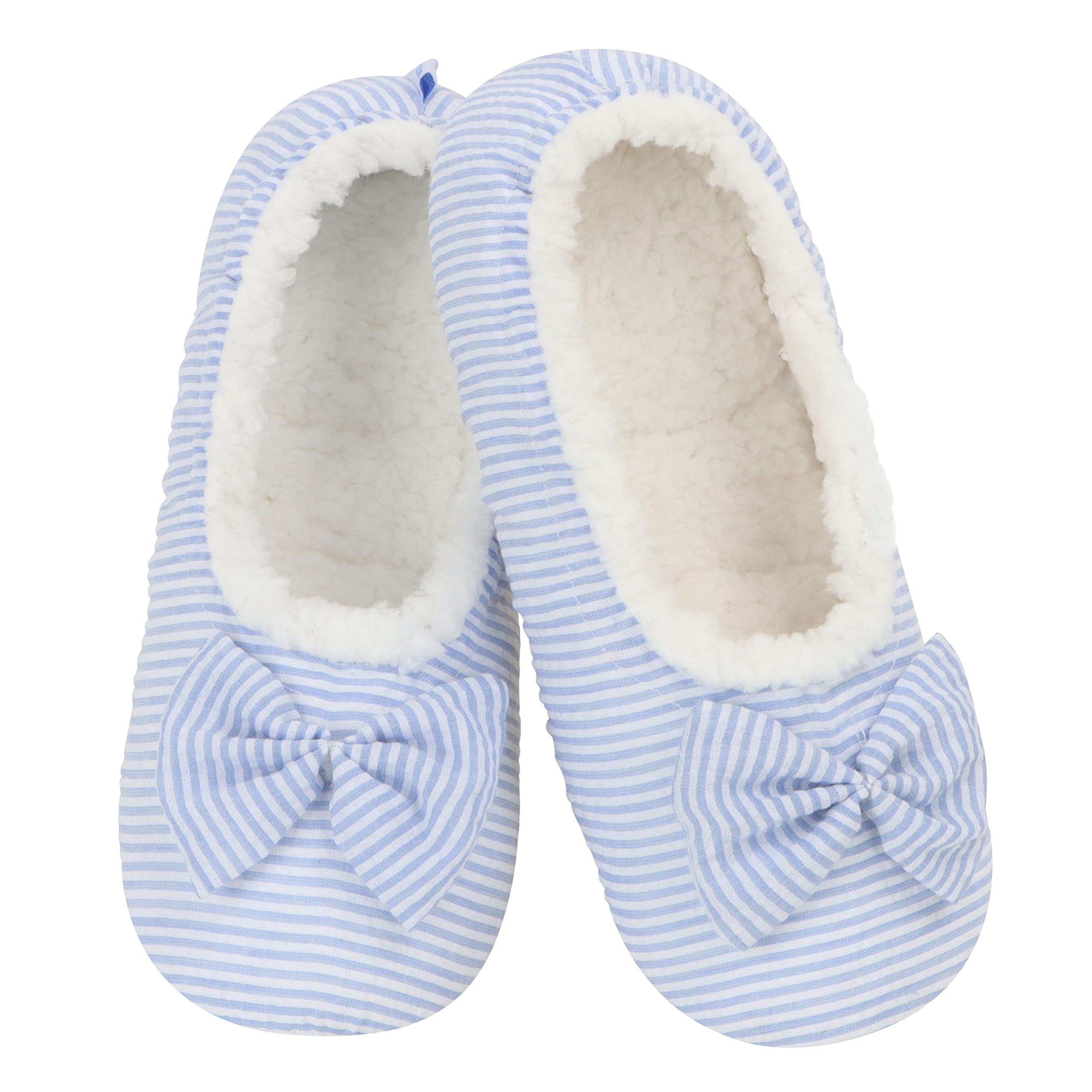 Snoozies Ballerina Slippers for Women with Bow - Cute Slipper Socks for Women Indoor - Non Skid Sole and Soft Sherpa Lining