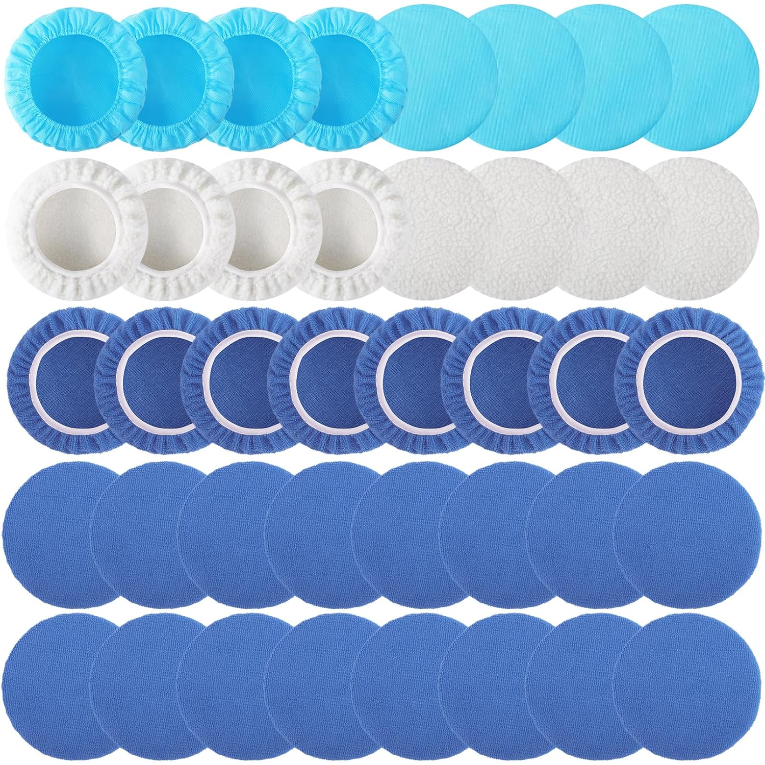 40 PCS Polishing Bonnet Pads,9 to 10 Inches Buffer Pads Bulk,Car Polisher Pad Bonnet,Car Buffer Bonnets,Buffing Pad Cover for Cleaning and Polishing,Mix Pack 24 Microfiber,8 Non-Woven,8 Woolen