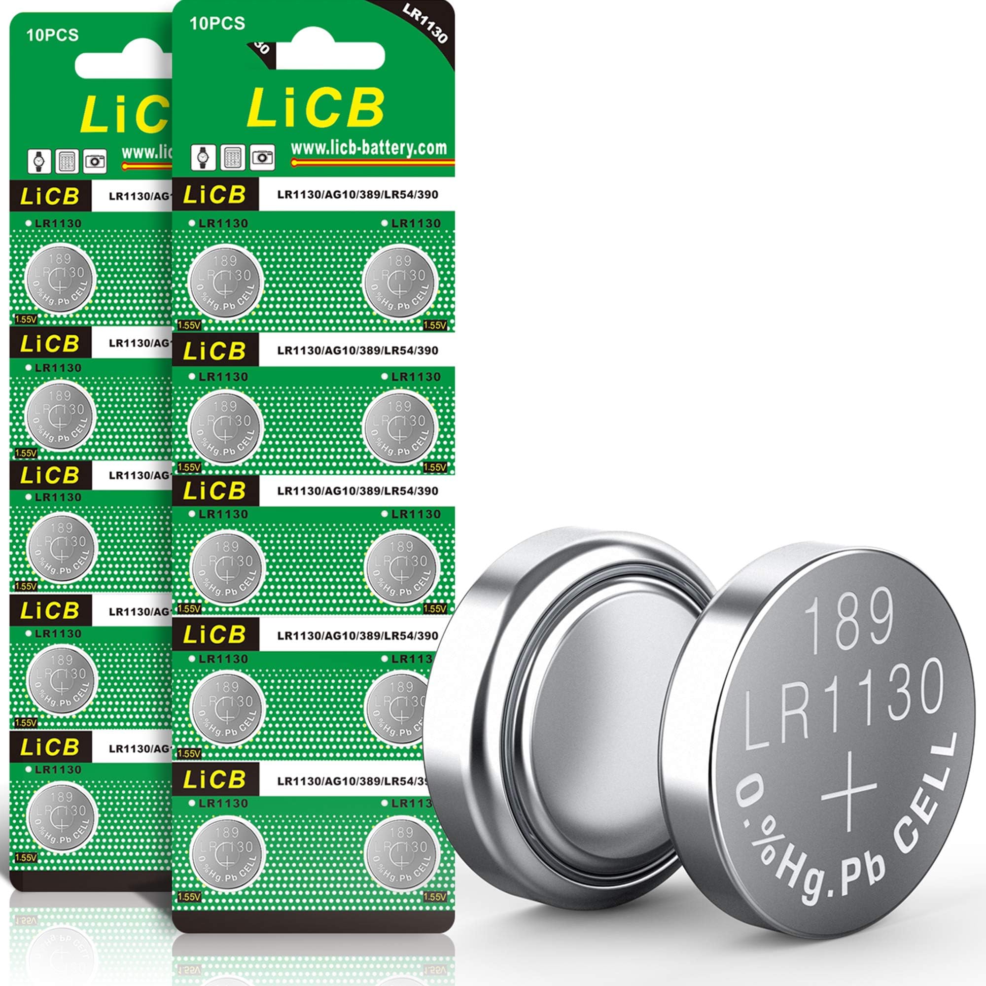 LiCB 20 Pack LR1130 AG10 Battery 1.5V Alkaline Button Cell Batteries for Watch