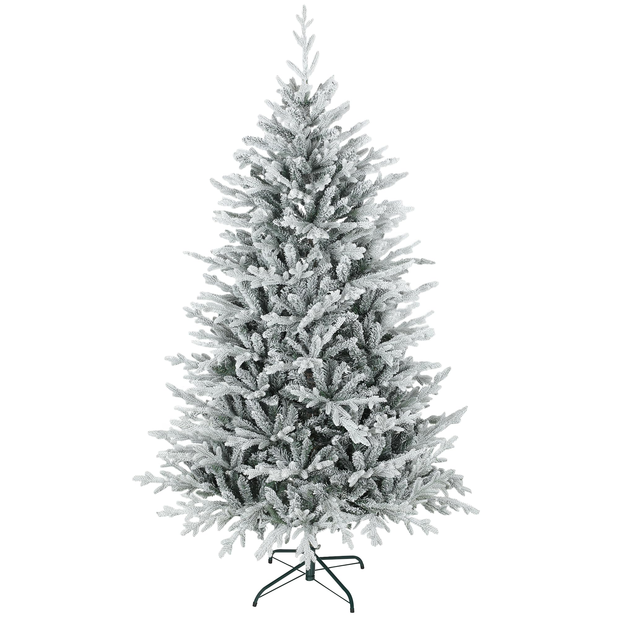HOMCOM Künstlicher Weihnachtsbaum 180 cm Mit Schnee, 1976 Spitzen | Künstlich Tannenbaum, Christbaum Weihnachtsdeko, Inkl. Klappbar Metallständer, Für Drinnen