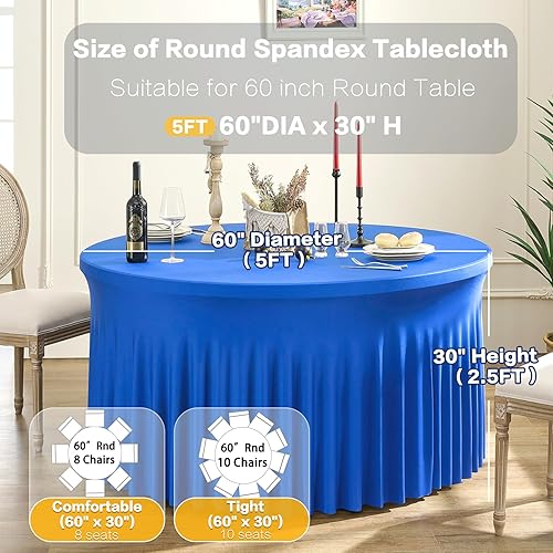 Miniatura 4 de Paquete de 6 manteles redondos de elastano para mesas de 60 pulgadas, sin arrugas, manteles redondos elásticos de 120 pulgadas para bodas, fiestas