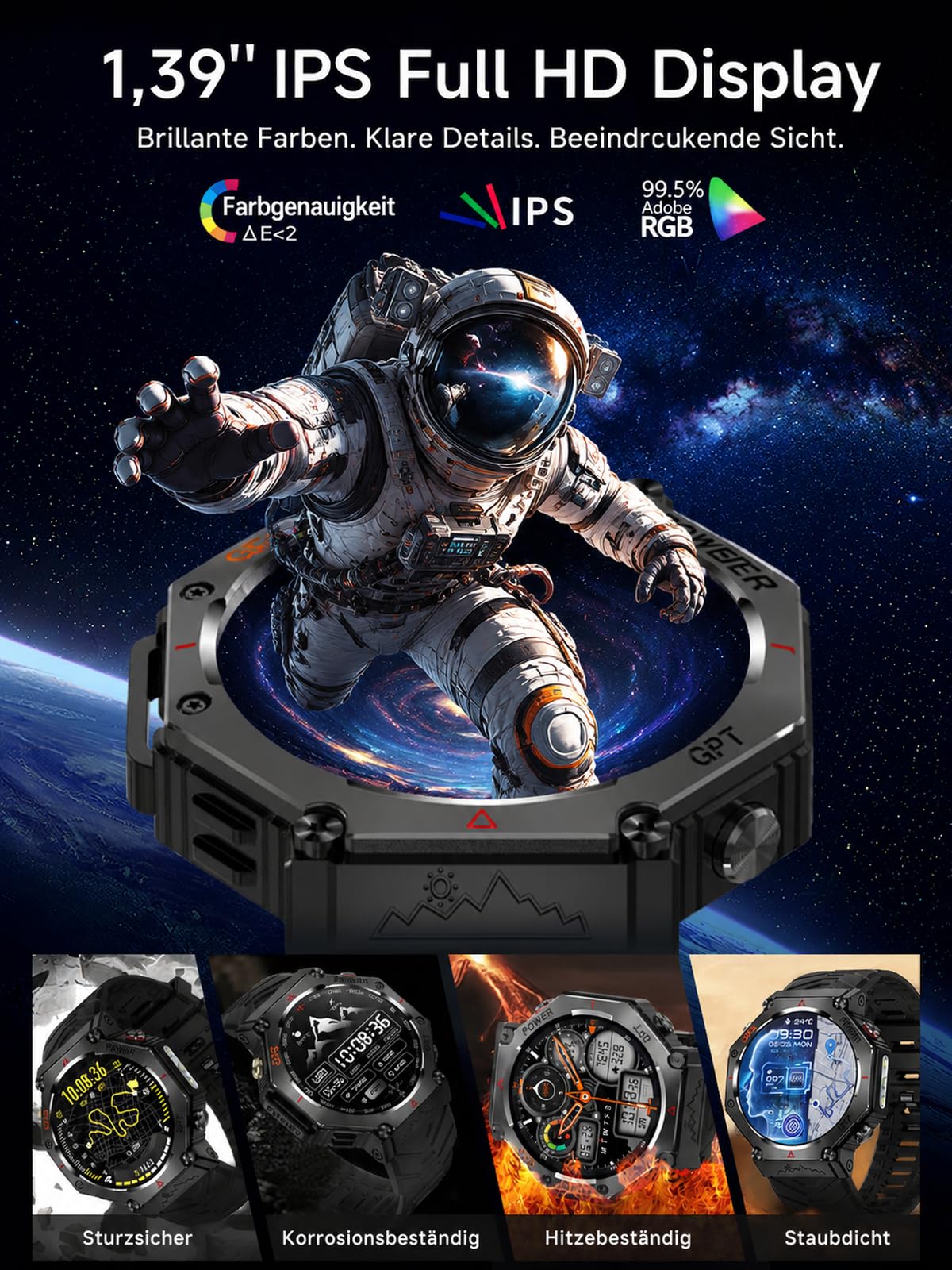 Smartwatch GPS da uomo, orologio sportivo militare 2026 | Orologio fitness da 3,5 cm, per Android e iOS, impermeabile fino a 3 ATM, con funzione telefonica, frequenza cardiaca, sonno