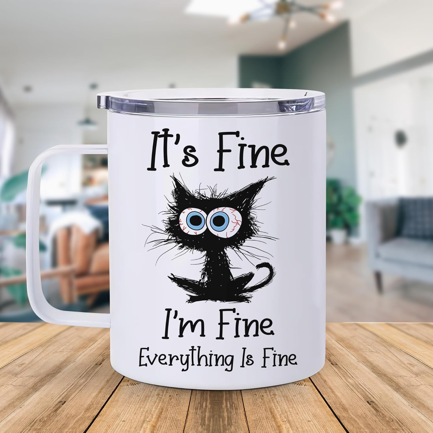 Hyturtle Funny Black Cat Gifts For Cats Lover - It's Fine I'm Fine Everything Coffee Tumbler Cup Mug Stainless Steel 12 Oz - Cats Gifts For Women - Birthday Gift For Cat Lovers On Birthday Christmas - Image 4