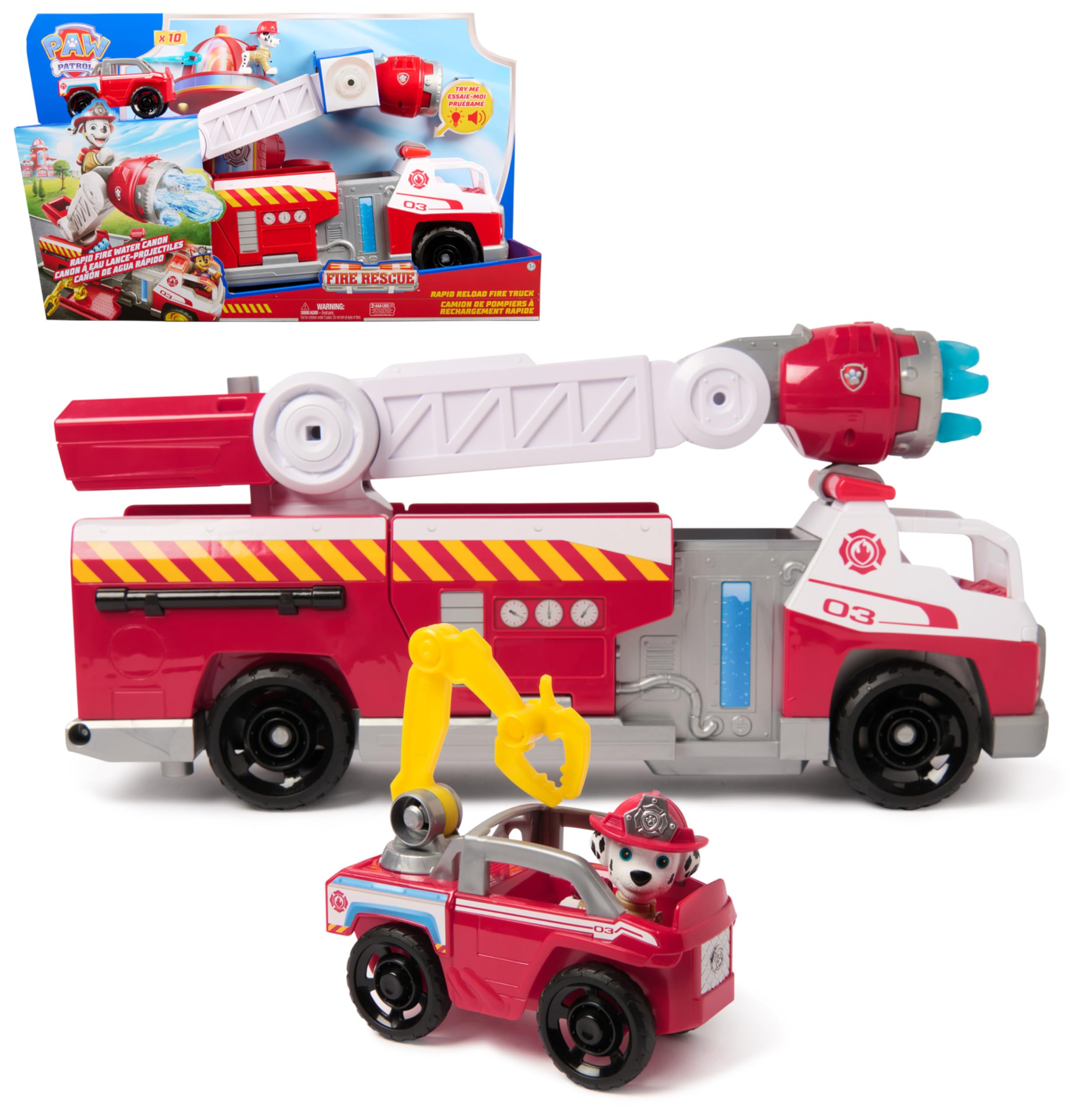 Paw Patrol Fire Rescue: Camion dei Pompieri a Caricamento Rapido con Personaggio Marshall, Lanciatore Rapido, Luci e Suoni, Giocattoli per Bambini e Bambine, 3+ Anni