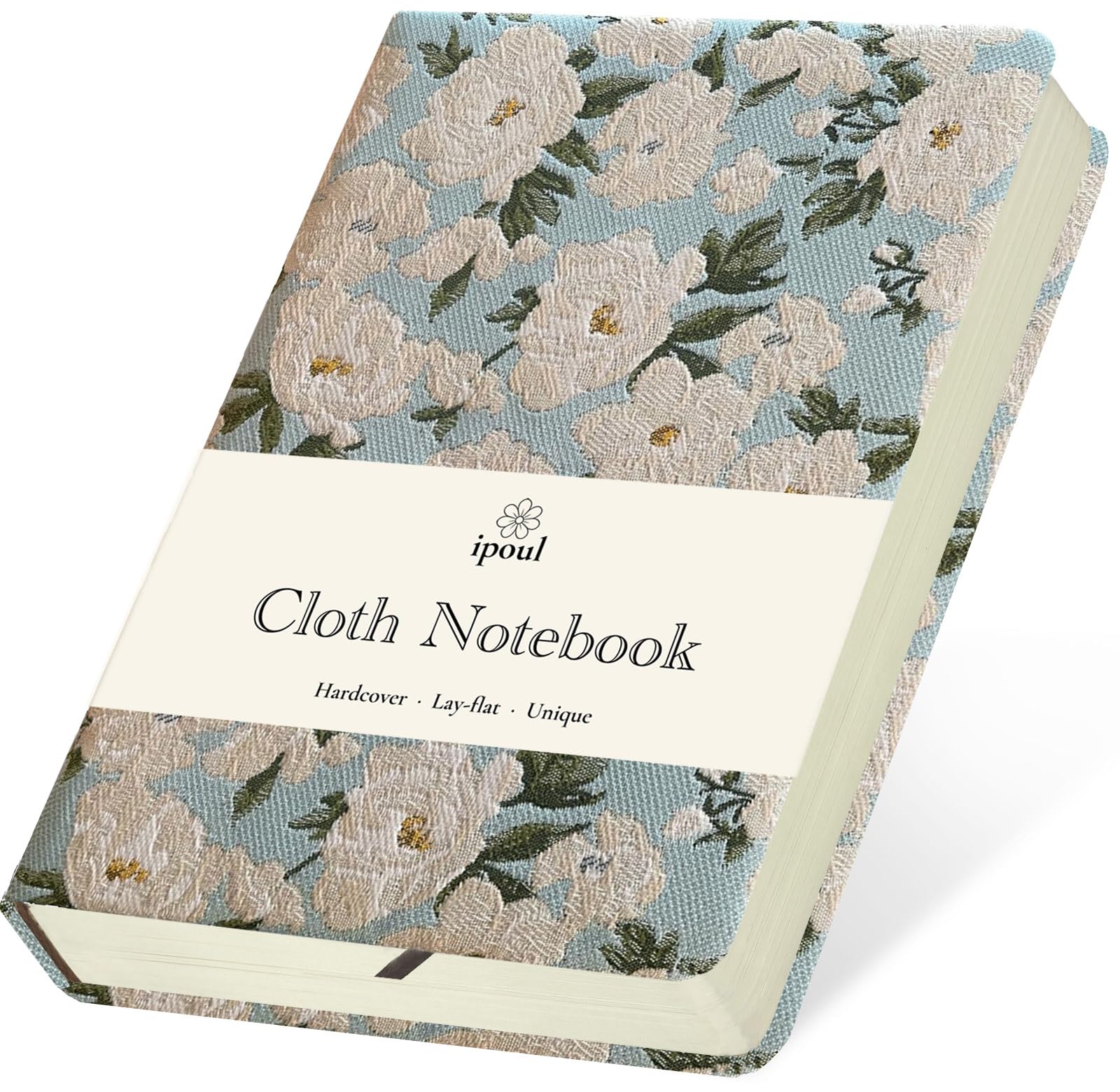 ipoul Small Journal for Women, Flower Notebook, B6, 5x7, Ruled & Blank Page, Sketchbook, Embroidered Cover, Hardcover, Lay Flat, Journal for Writing, Note Taking, Cute, White Gardenia — image 1