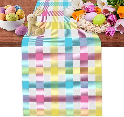 Camino de mesa de primavera a cuadros de búfalo de 13 x 72 pulgadas decoración de temporada de primavera y verano decoración de fiesta para
