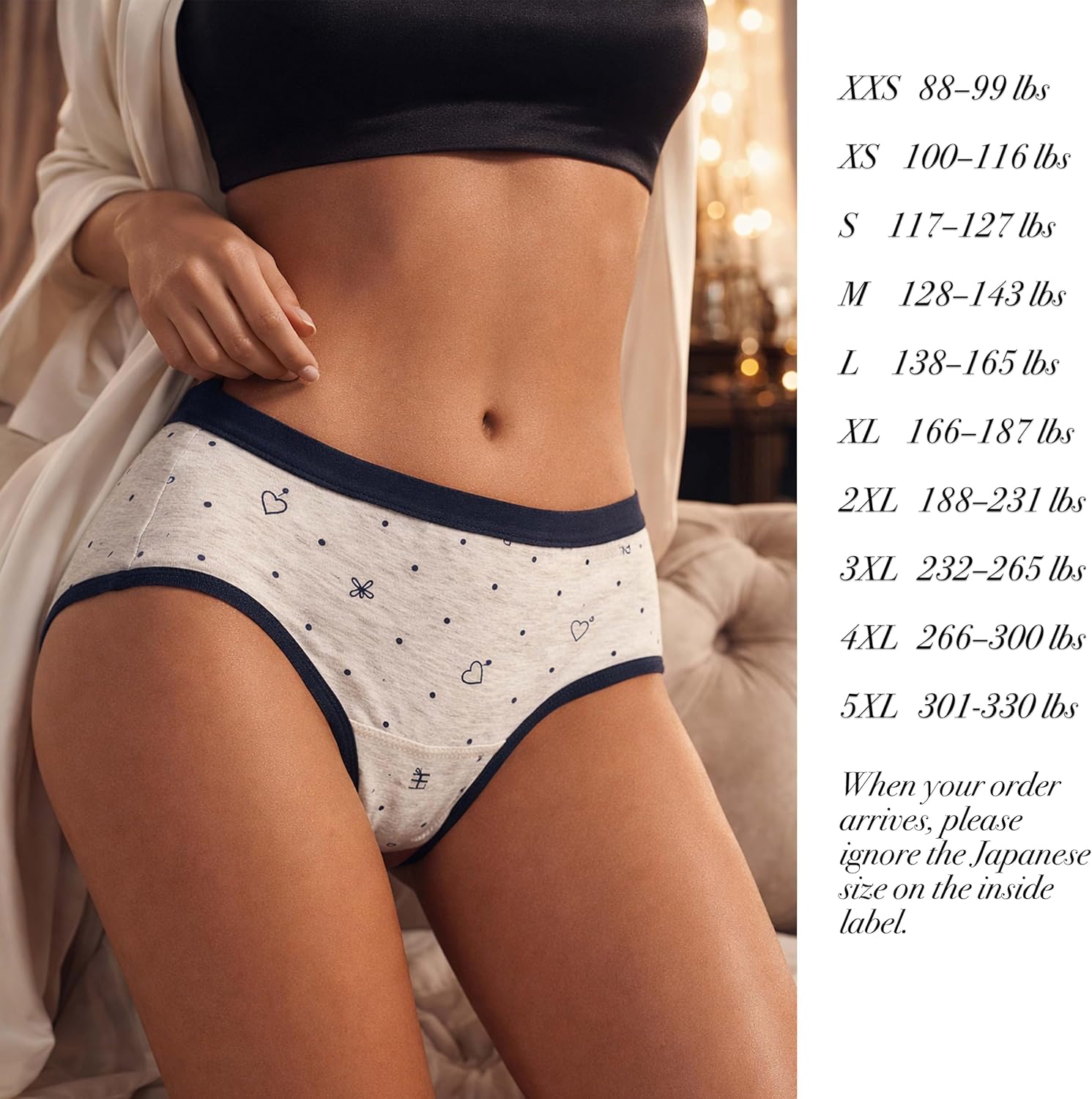 Cute Cartoon Cotton Womens Underwear for Women 5 Packs Panties Kawaii Bear Bow Stripes Polka Dots Heart-Print