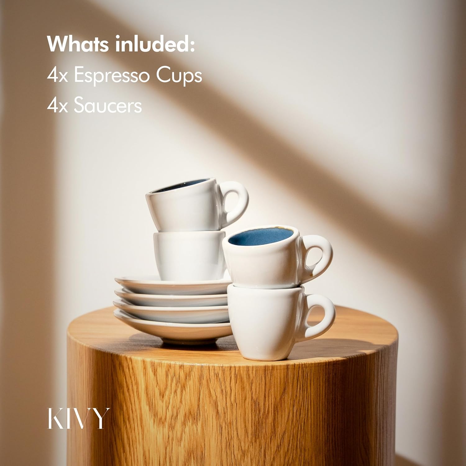 KIVY 3 oz Espresso cups set of 4 - Thick walled stoneware espresso cup set - Italian style espresso cups and saucers - Expresso shots cup - Small coffee mugs and saucers - Blue - Image 5