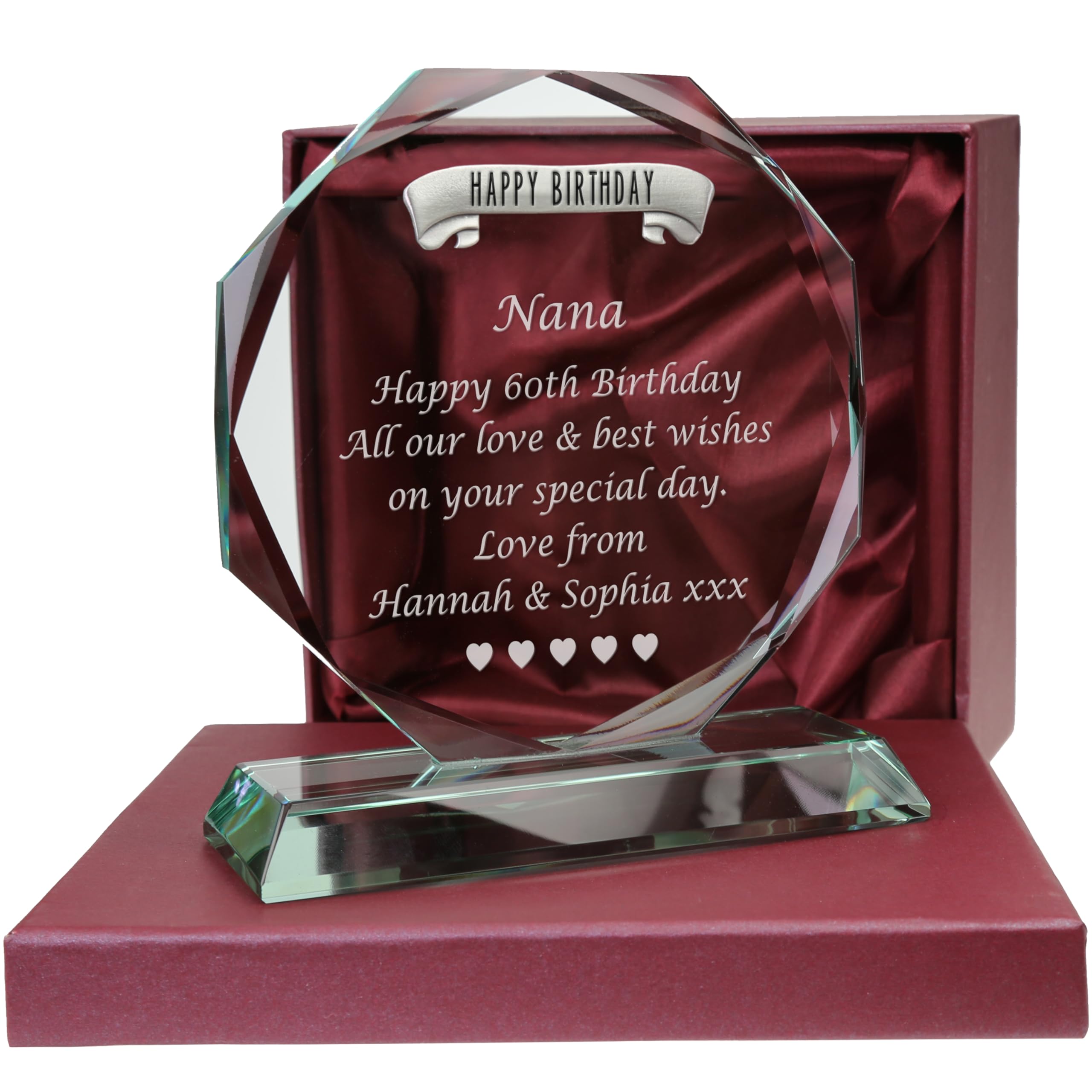 De Walden Birthday Gift 60th 70th 80th Engraved Male or Female Cut Glass Gift