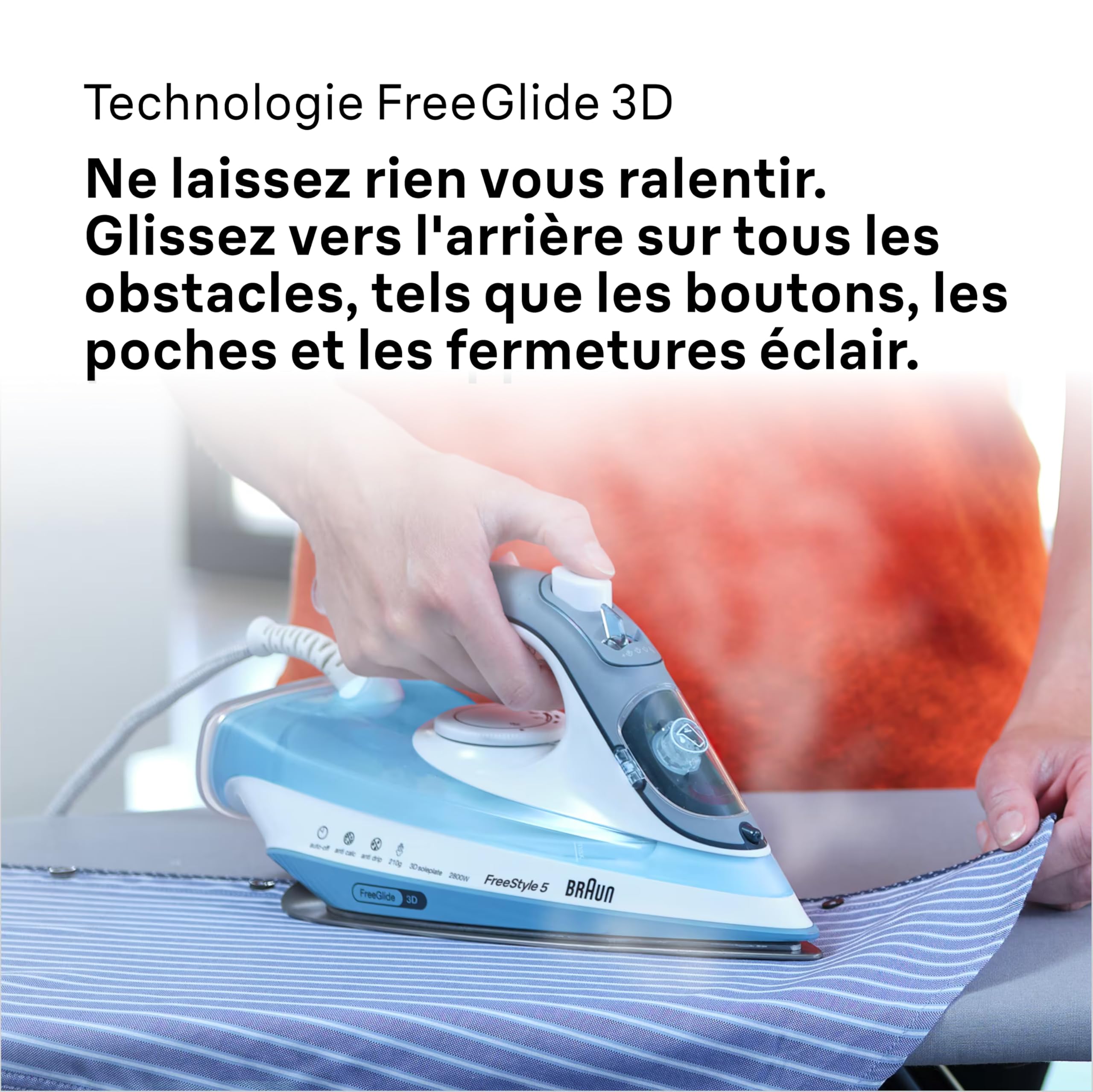 Braun Household Braun TexStyle 5 SI 5006 BL Steam Iron with FreeGlide 3D Ironing Sole, Vertical Steam, 2600 Watt, Steam Jet 180 g/min, 300 ml Water Tank, Azur