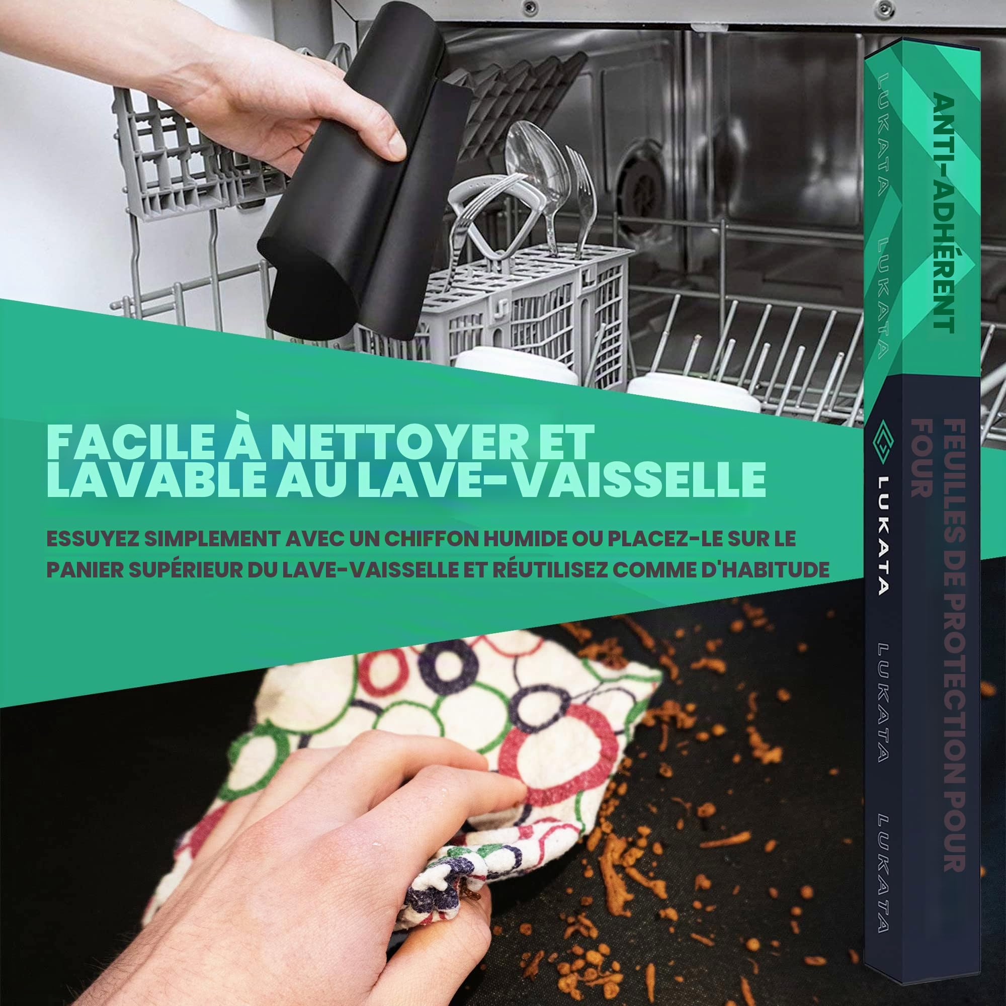 Lot de 2 grands revêtements de four robustes en téflon antiadhésifs pour gaz, électriques et ventilateurs