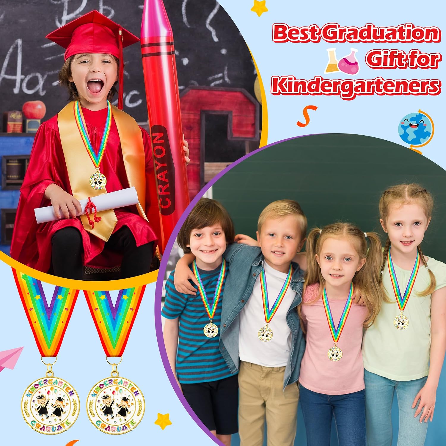 K1tpde Kindergarten Graduation Award Medal - Preschool Achievement Award Medallion with Neck Ribbon for Kid as Preschool Graduation Gifts Congrats Kid Celebration Kindergarten Fun Race Medal