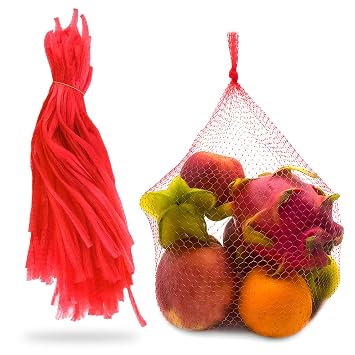BURIUS 200Pcs Vegetables Storage Mesh Bag for Fridge - 13.7 IN Drawstring Mesh Produce Reusable Washable Storage Bags Farmers Tote Market Bag - Fruit Grocery Netting Bags