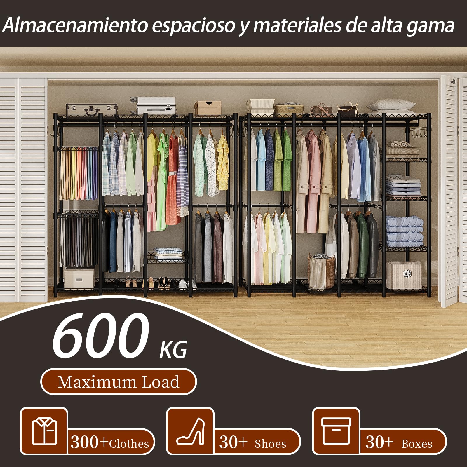 AQRA Perchero Burro Ropa, Percha Resistente de 4 Capas, Con Versión de Malla Para Colgar Pantalones, 193.5 * 43.5 * 195cm, Capacidad de Carga Máxima 1300 Libras (negro)