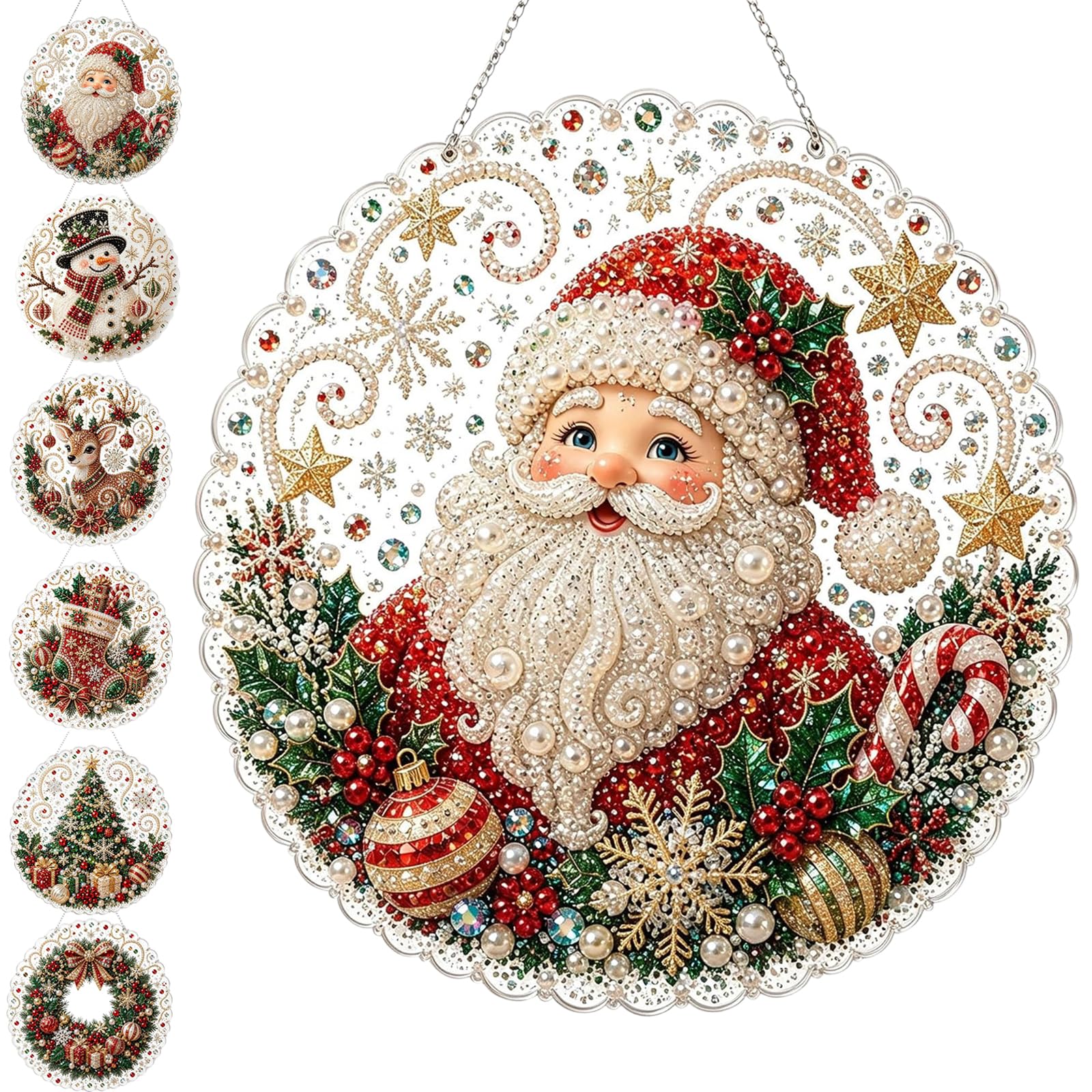 Christmas Pearl Diamond Painting Suncatcher Kit – DIY Pearl Art Kits for Adults, 5D Round Drill Holiday Window Decor, Relaxing Creative Craft Gift for Beginners ，Santa Claus
