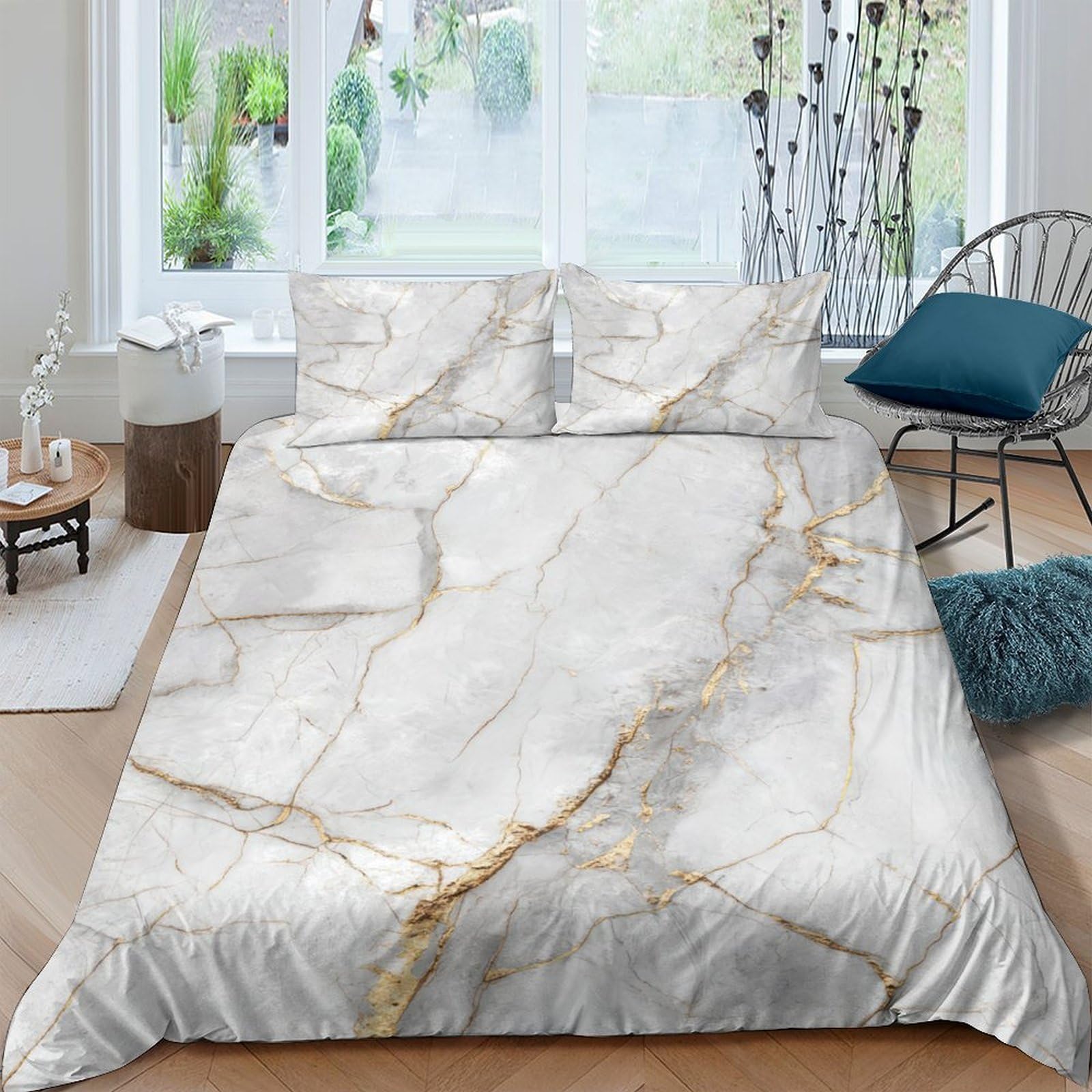 Ctjqhvkz Style-1 3D Printed Marble Texture Fitted Sheet Microfiber Soft Anti-Slip Gold Vein Bed Cover For Bedroom Guest Room Home Decor Single（135X200cm）