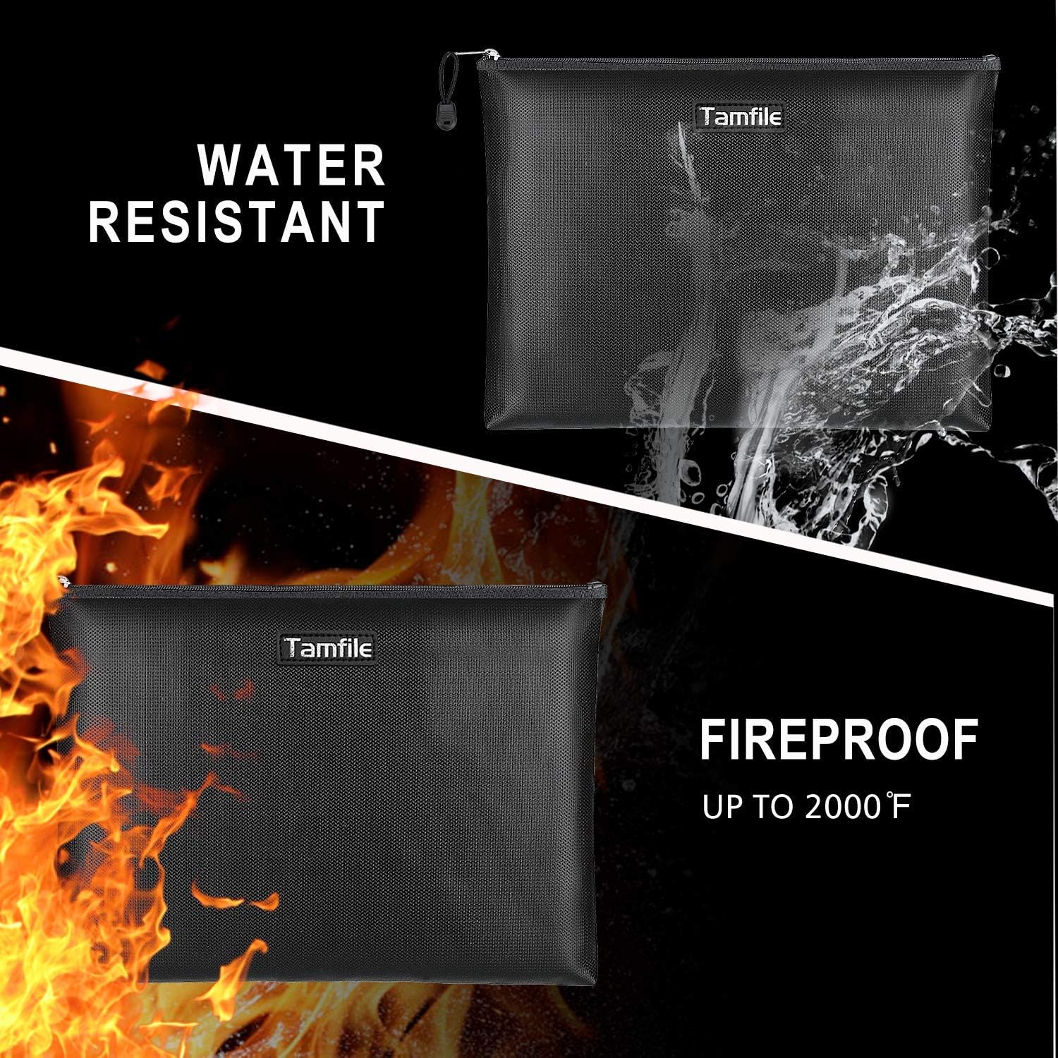 Fireproof Document Bags, Waterproof and Fireproof Money Bag with Zipper, Storage Pouch for Documents with Strap, Portable 2 Sizes, Money Safe Bags, Bank Deposit Bags for Money and Cash and Coin