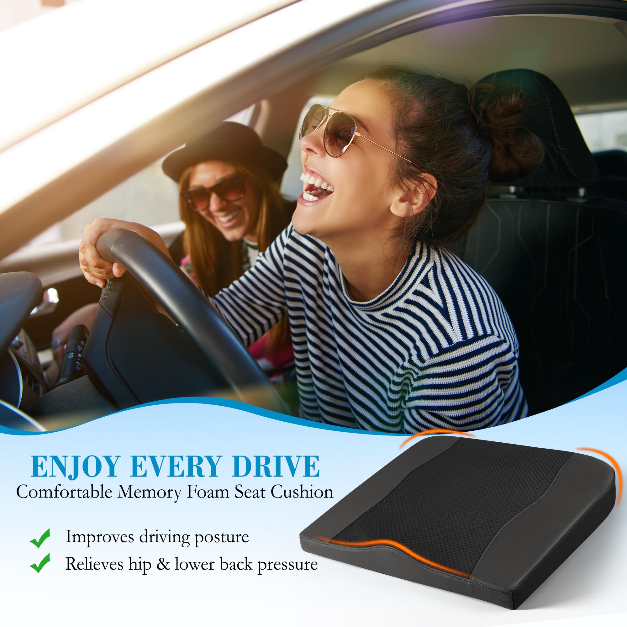 Lofty Aim Coussin Voiture, Assise Ergonomique pour Siège Auto, Rehausseur De Siège Conducteur, Coussin Siège Auto pour Chaise De Bureau, Fauteuil Roulant - Noir