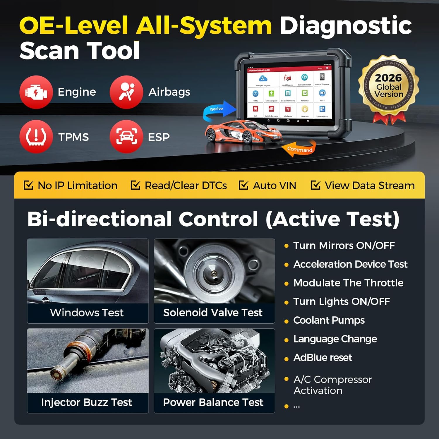 2026 LAUNCH X431 Pro Dyno All-in-one Diagnostic scan Tool for All Cars, ECU Coding Bi-Directional Control 38+ Services Full System OBD2 Scanner, CANFD DOIP, AutoAuth FCA SGW, 2 Years Free Update