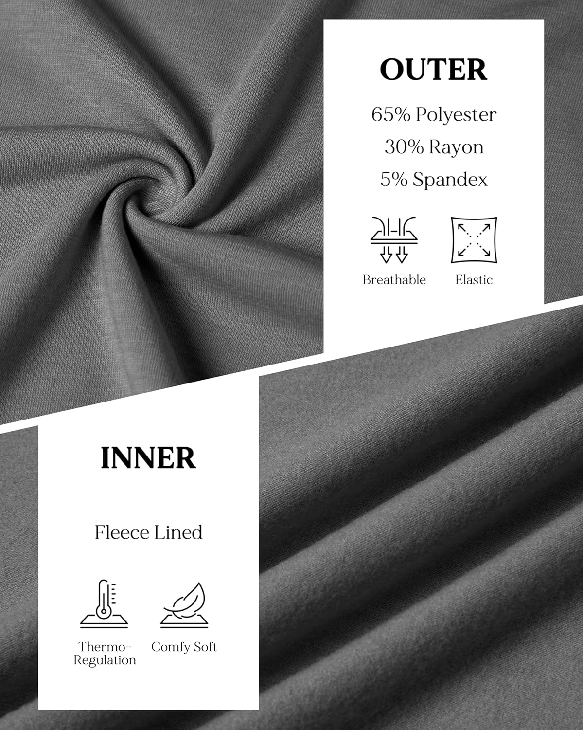 GIVON Men’s Slim Fit Fleece V-Neck Long Sleeve T-Shirt – Lightweight Thermal Base Layer – Stretchy Soft Casual Tee Top
