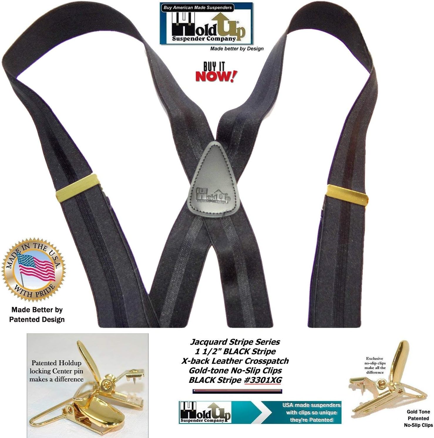 Hold-Up Suspender Company Jacquard Series Suspenders for Men X-Back Style with USA Patented Black No-Slip Clips - Image 6