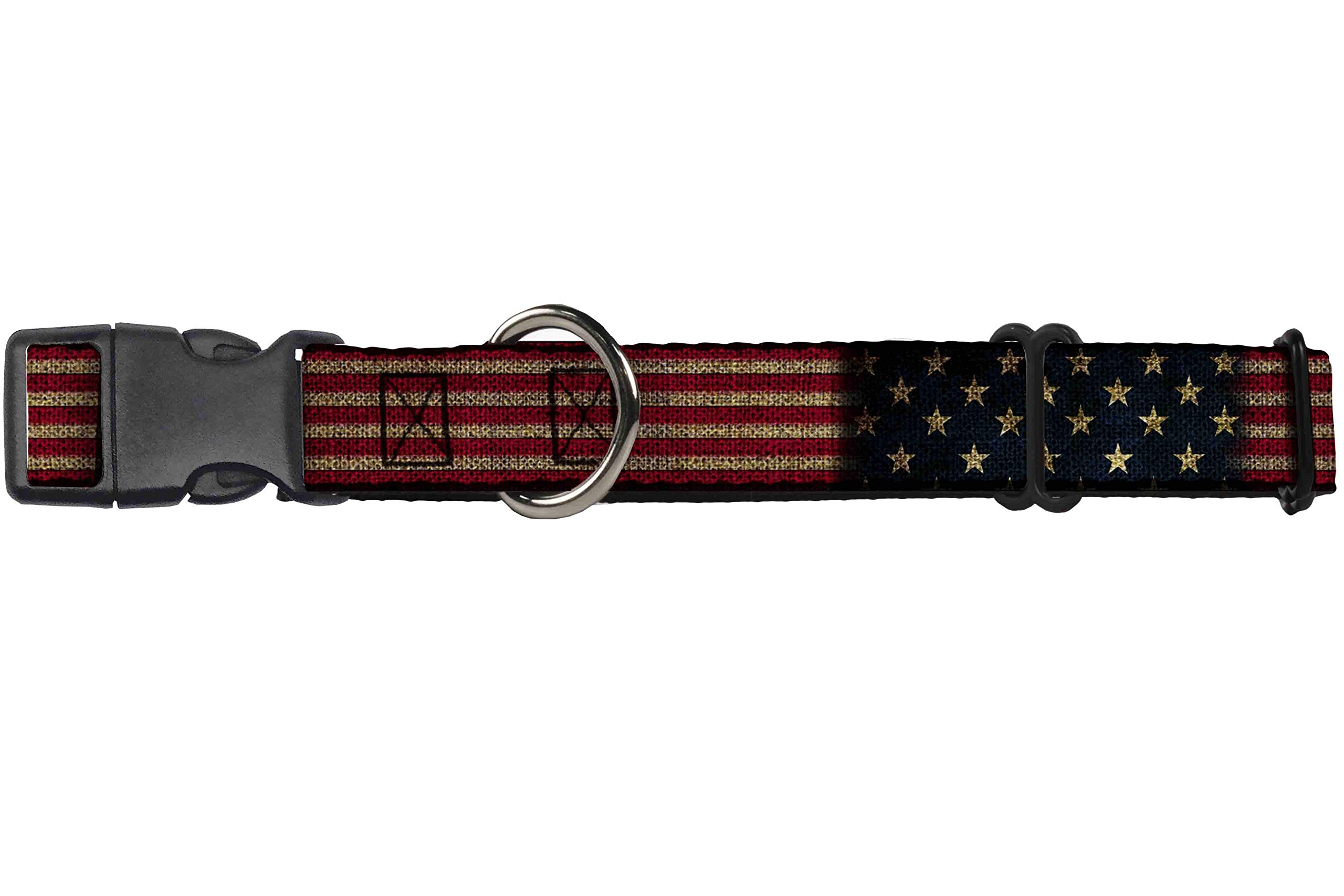 Buckle-Down Vintage US Flag Stretch Martingale Dog Collar, 1" Wide-Fits 9-15" Neck-Small