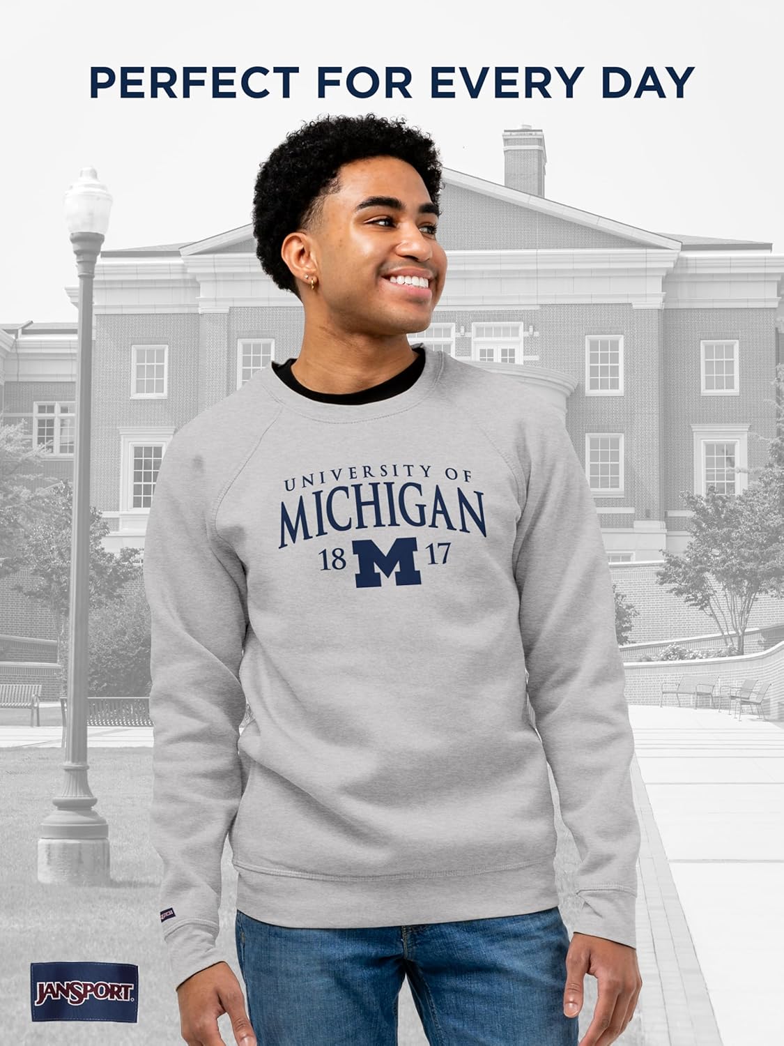 JanSport NCAA Officially Licensed Rival Crew Sweatshirt, Long Sleeve Graphic Pullover for Men, Women, Cotton-Polyester Blend