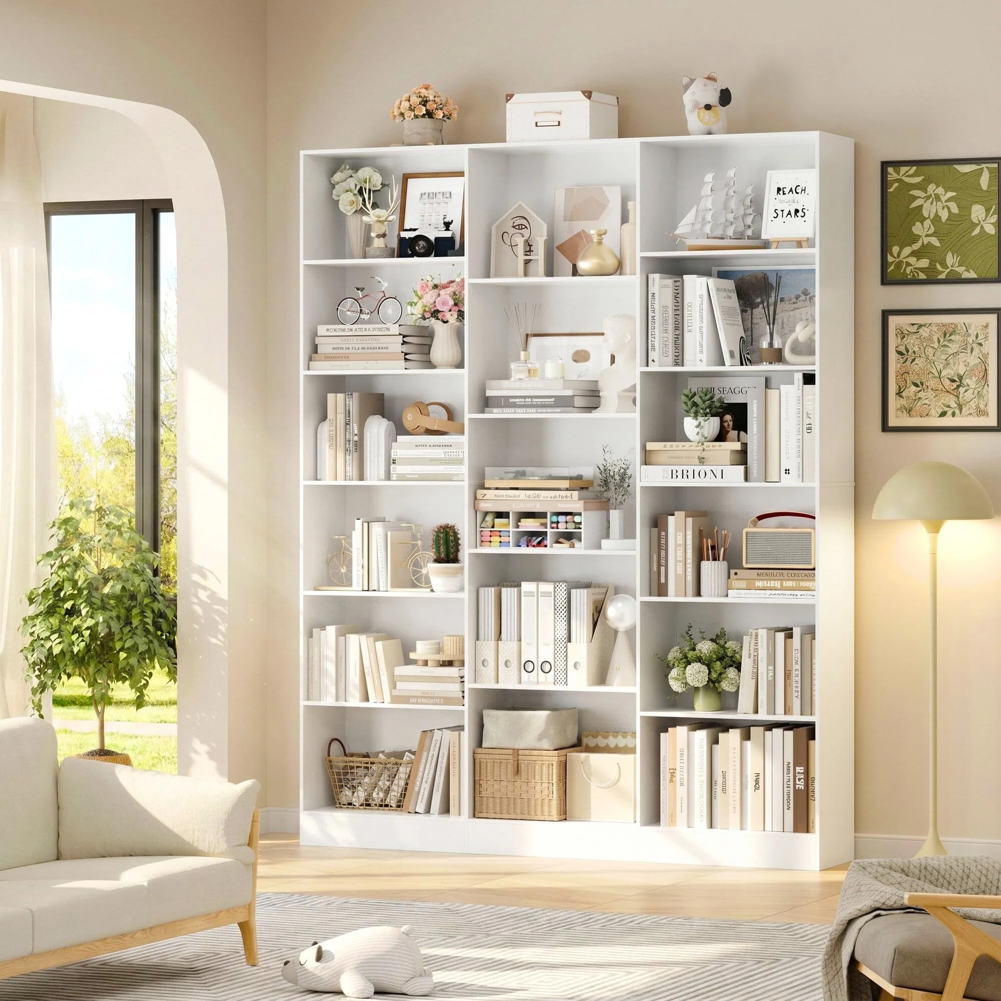 FirFurd Bibliothèque 188cm Bibliotheque avec 17 Étagères de Rangement Bibliotheque Meuble de Rangement pour Salon Bureau Cuisine Chambre 149x23.5x188cm Blanc