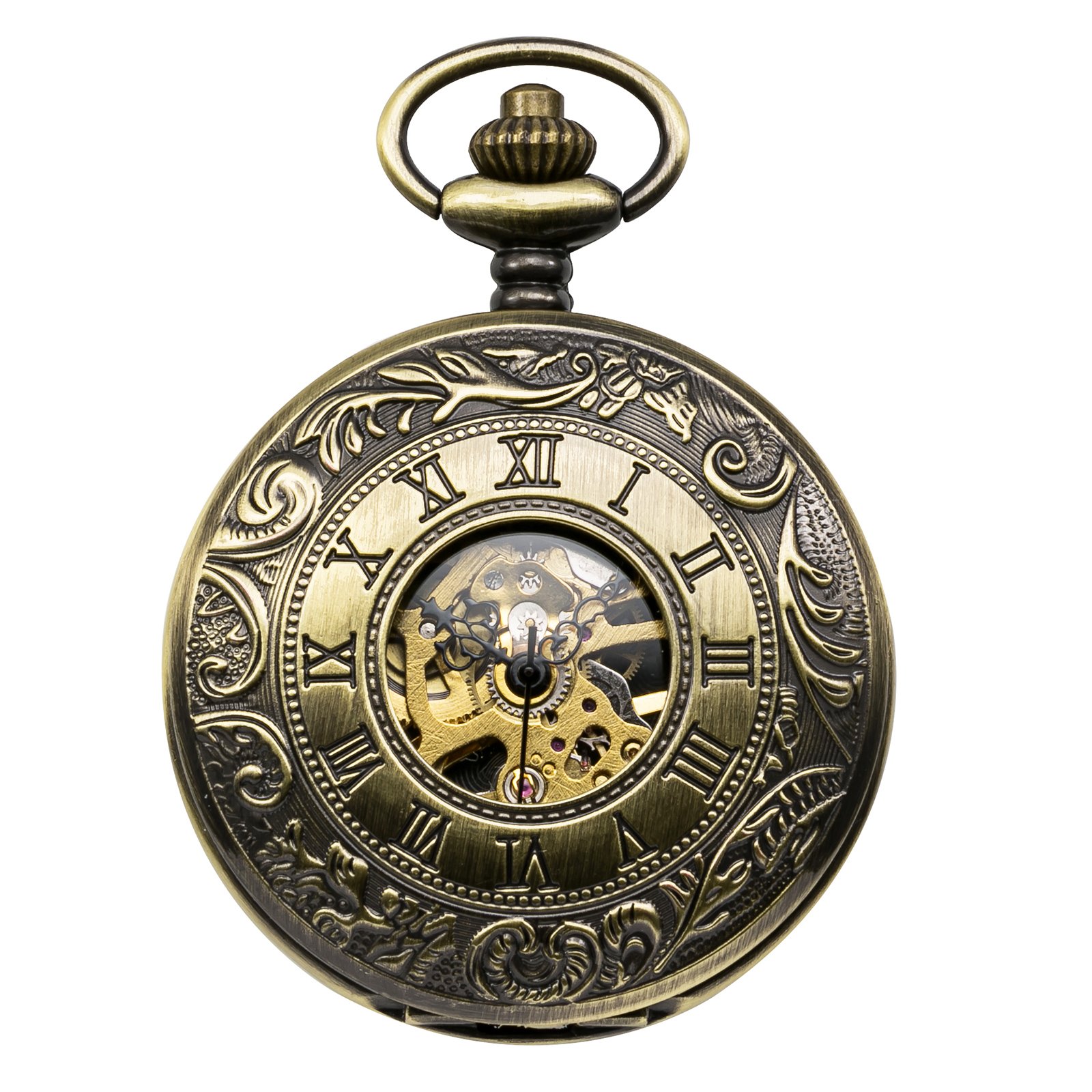 TREEWETO Reloj de Bolsillo mecánico para Hombre con números Romanos Dorado/Bronce/Plata