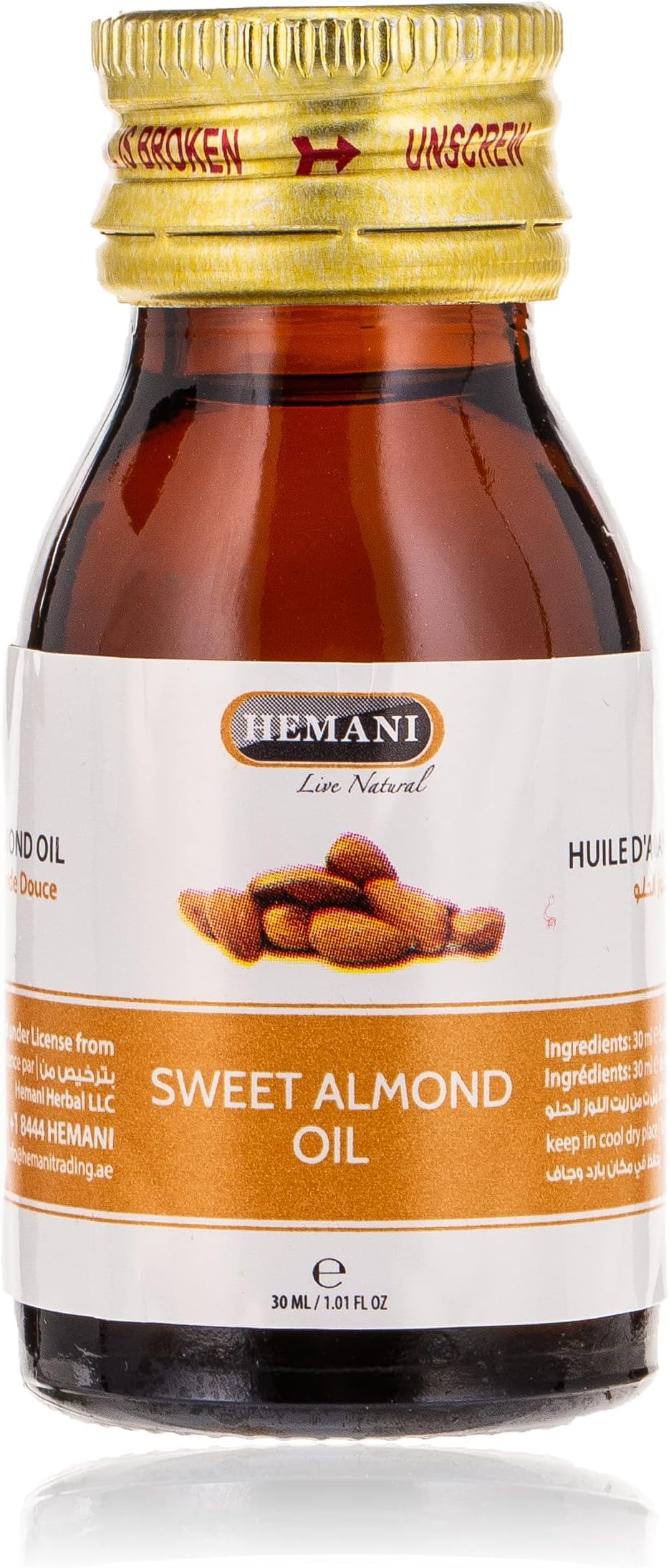 Hemani Sweet Almond Oil-30 Ml, Rich In Vitamin, Moisturizes Skin, Beautify Skin Care, Relief Skin Itch An Dryness.