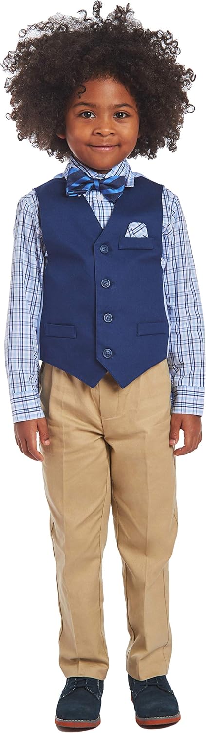 Nautica Baby Boys' 4-Piece Vest Set with Dress Shirts, Vests, Pants, and Bow Ties, Flag Blue, 18 Months