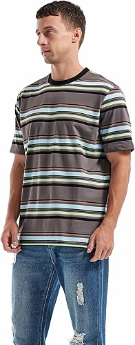 Miniatura 2 de KLIEGOU Camiseta a rayas con cuello redondo y ajuste holgado para hombre
