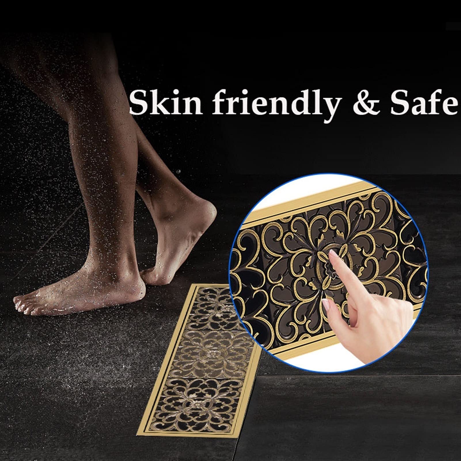Desagüe Lineal para Ducha, Desagüe de Ducha Lineal con colador Pelo, desagüe Suelo Rectangular latón Cubierta extraíble, 11 Pulgadas