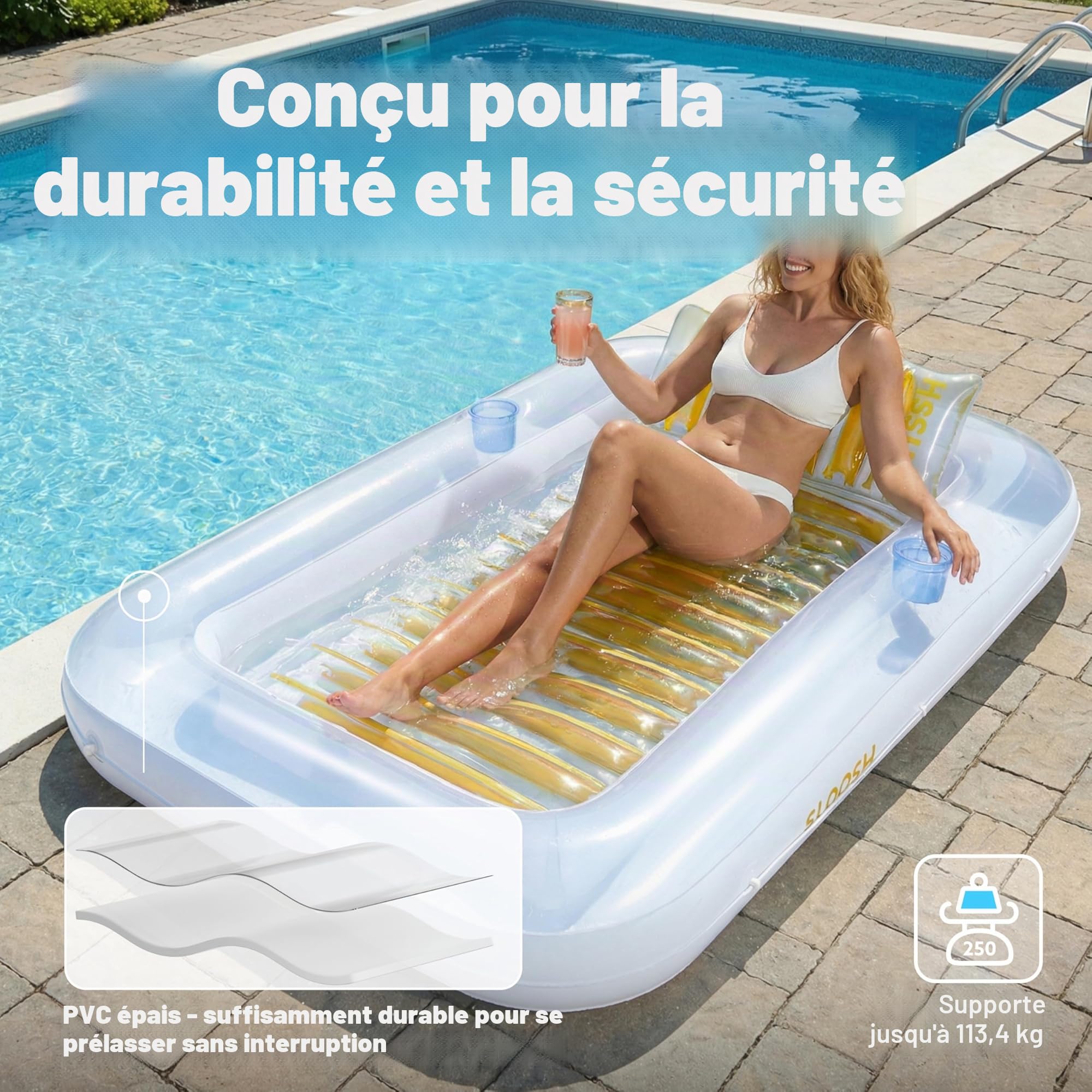 Sloosh Matelas Gonflable 178 x 116 cm pour Piscine, Bain de Soleil pour Adultes, Flotteur de Piscine, Matelas Gonflable pour Adultes, divertissements d'été, fête Aquatique (Fleur Violette)