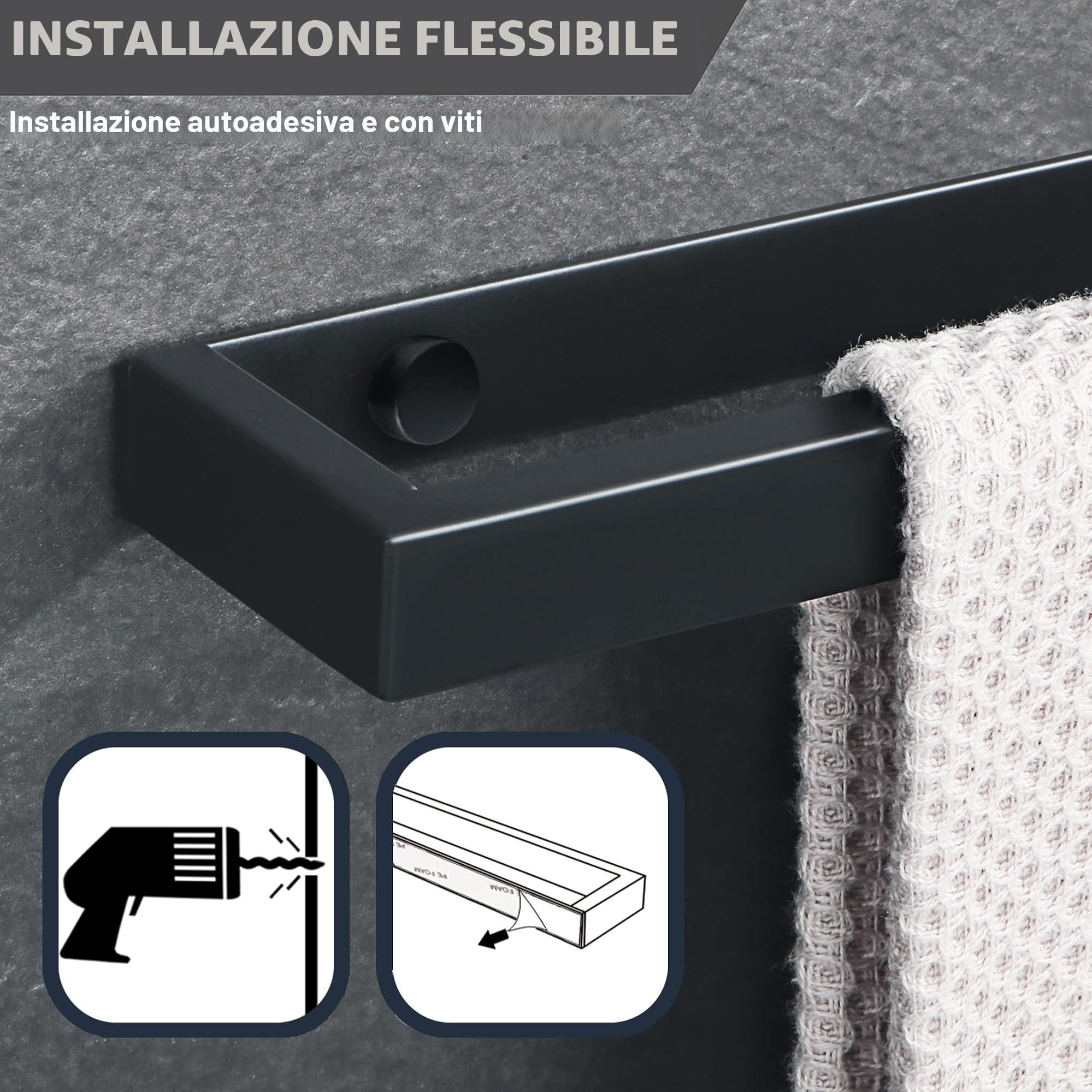 Sayayo Portasciugamani Bagno Nero SUS304 Acciaio Inossidabile 30CM
